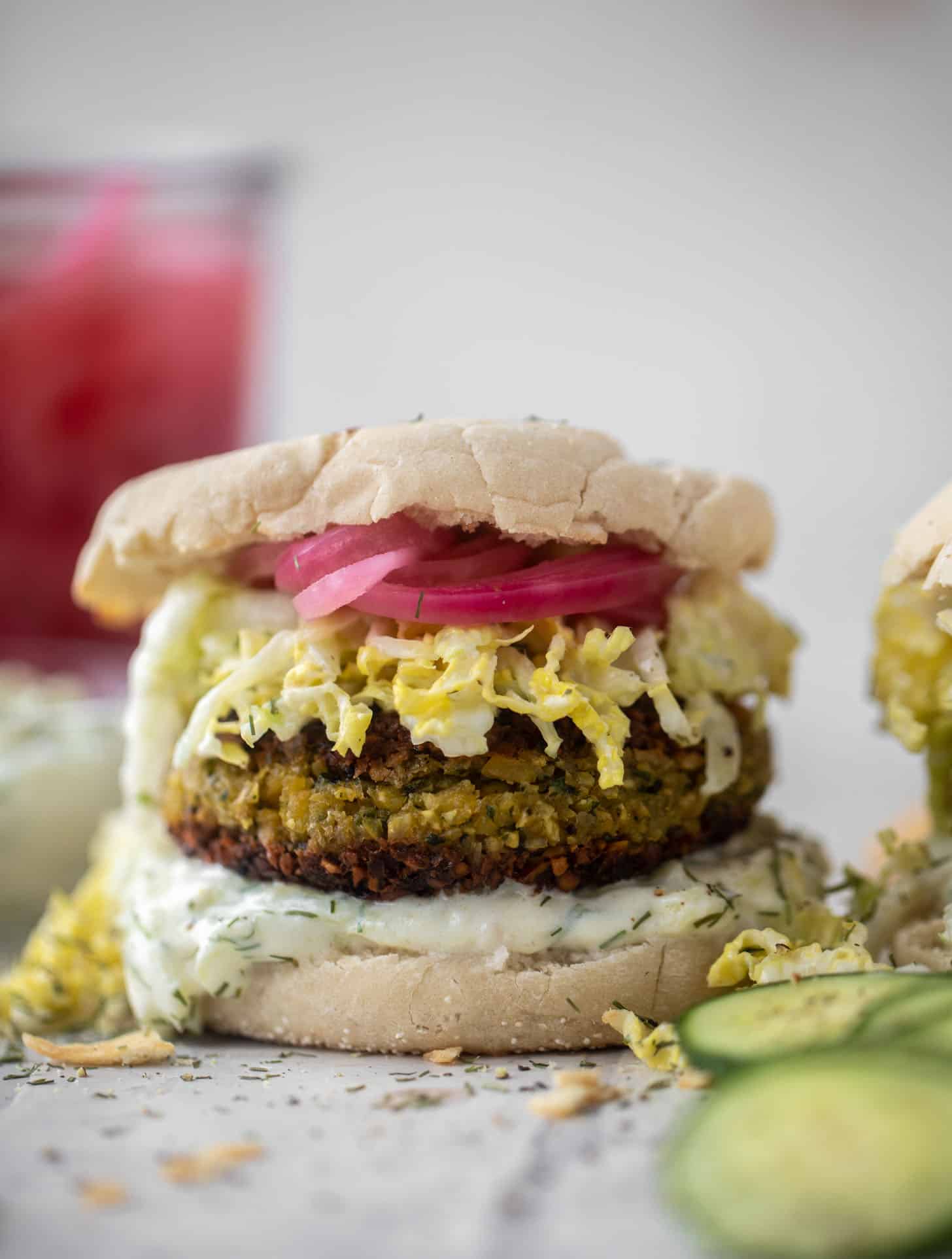 falafel burgers with tzatziki slaw
