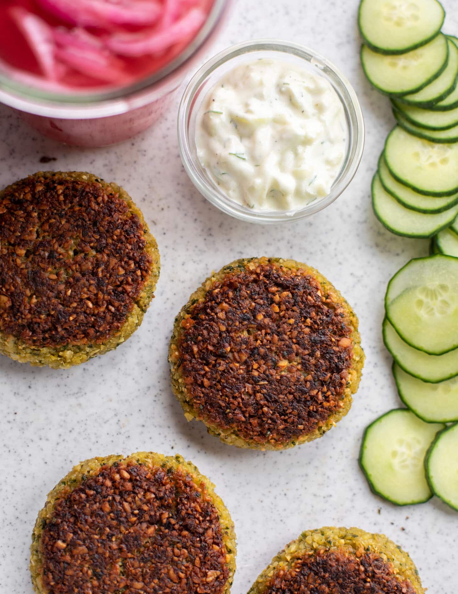 falafel burgers with tzatziki slaw
