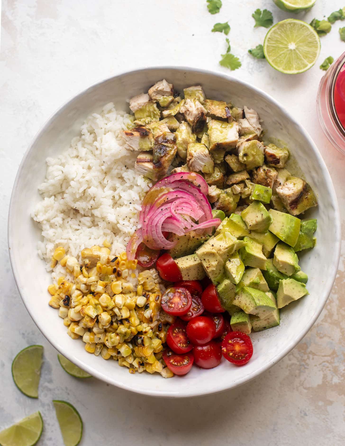 grilled chicken summer rice bowls