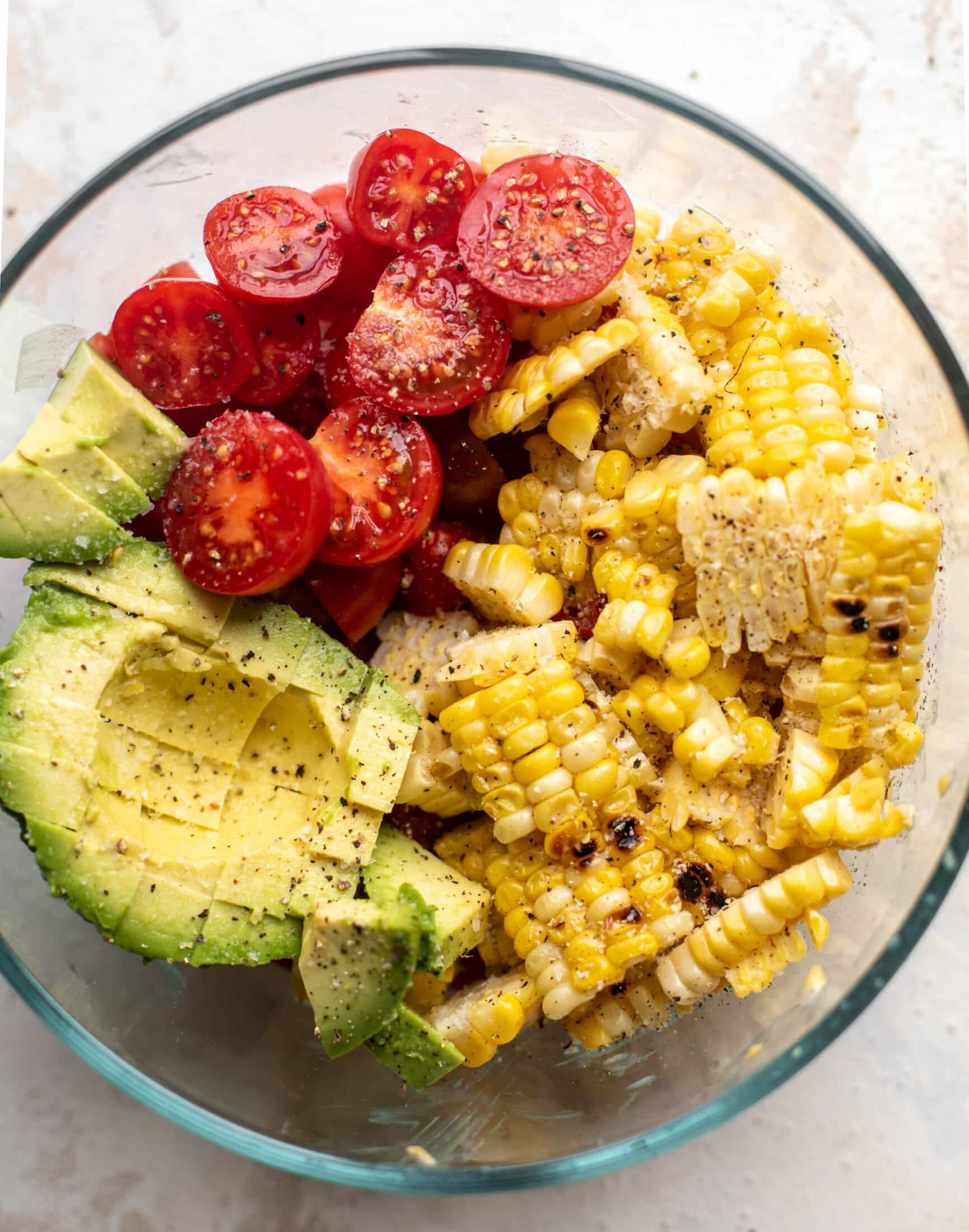 corn, avocado, tomatoes