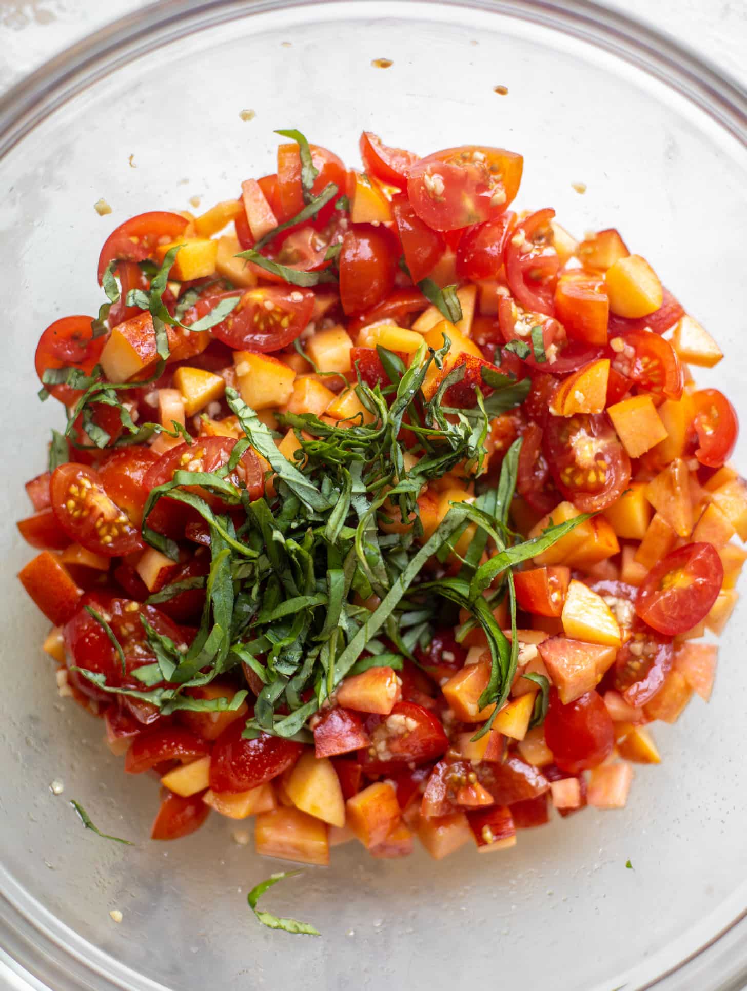 tomatoes, peaches and basil