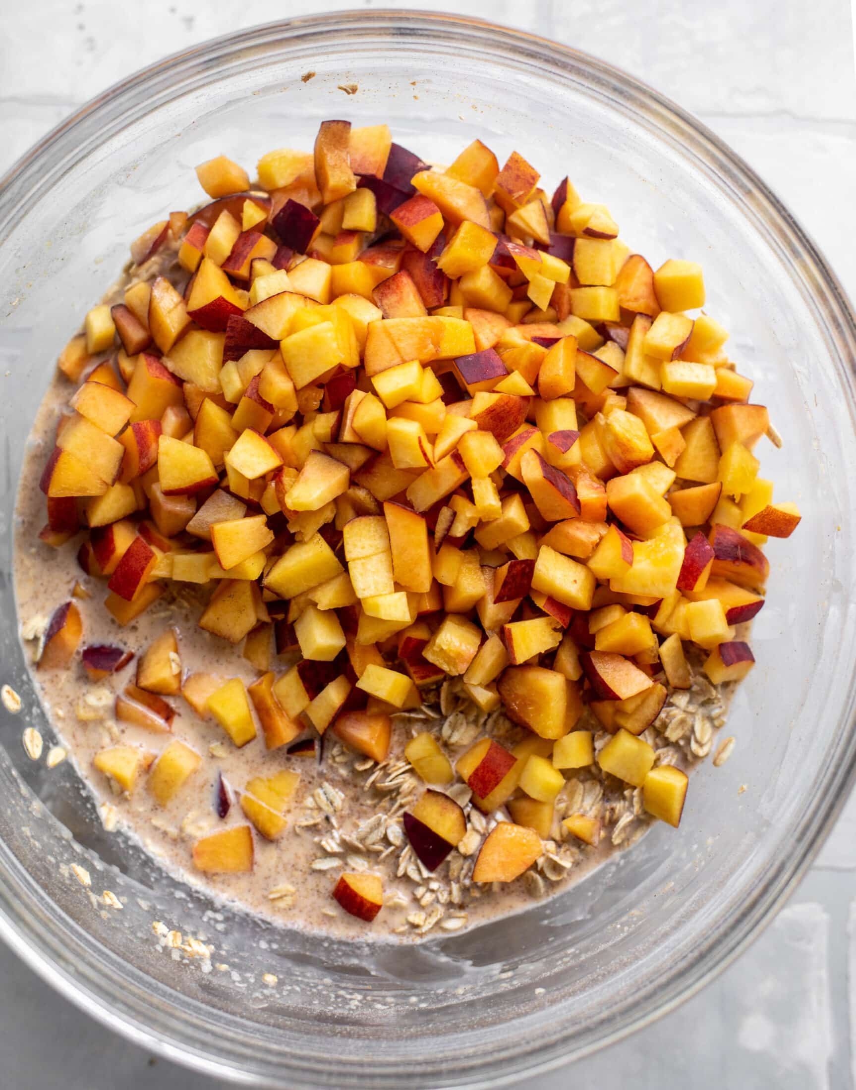 diced peaches in batter