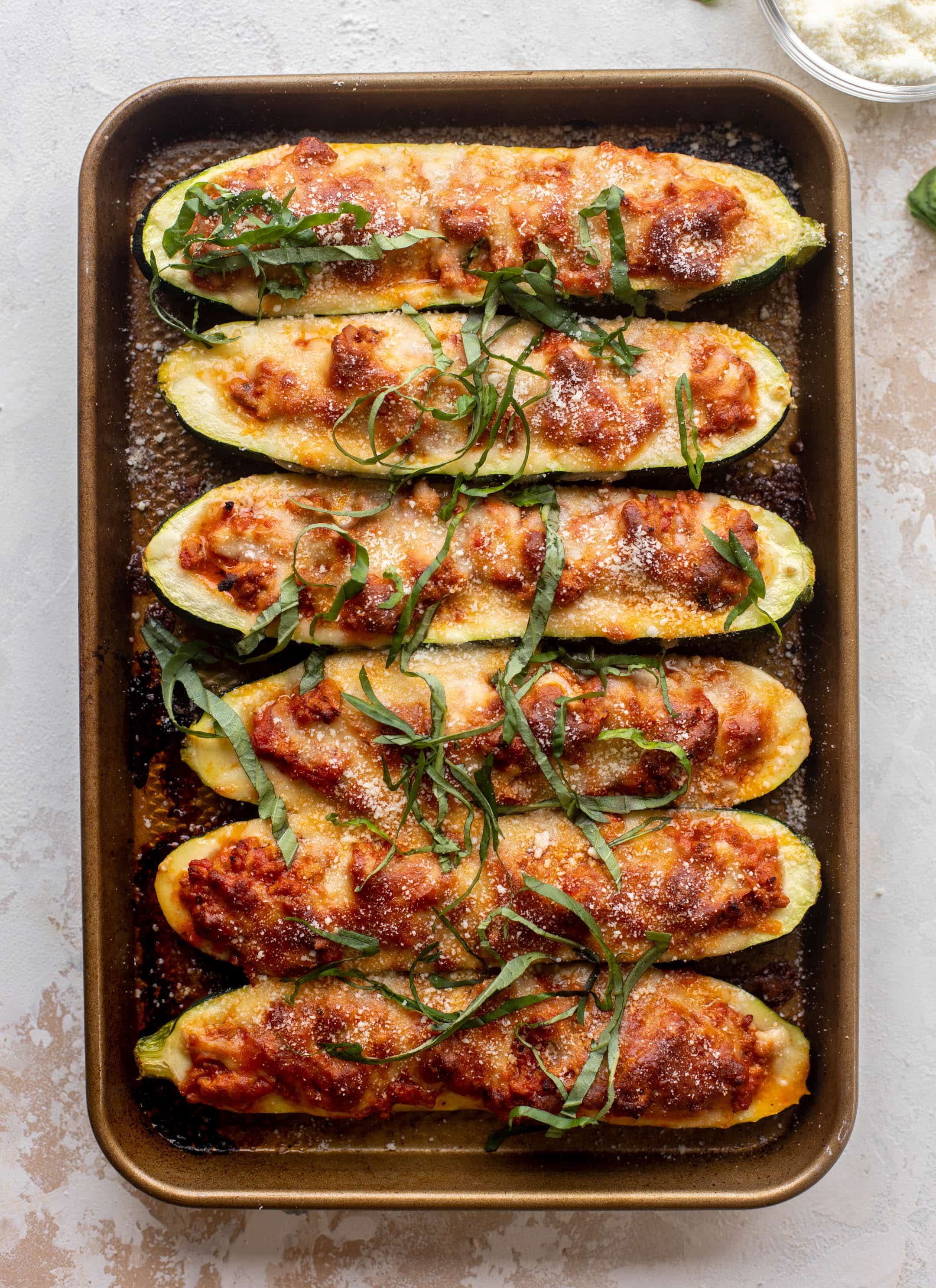 zucchini boat bolognese