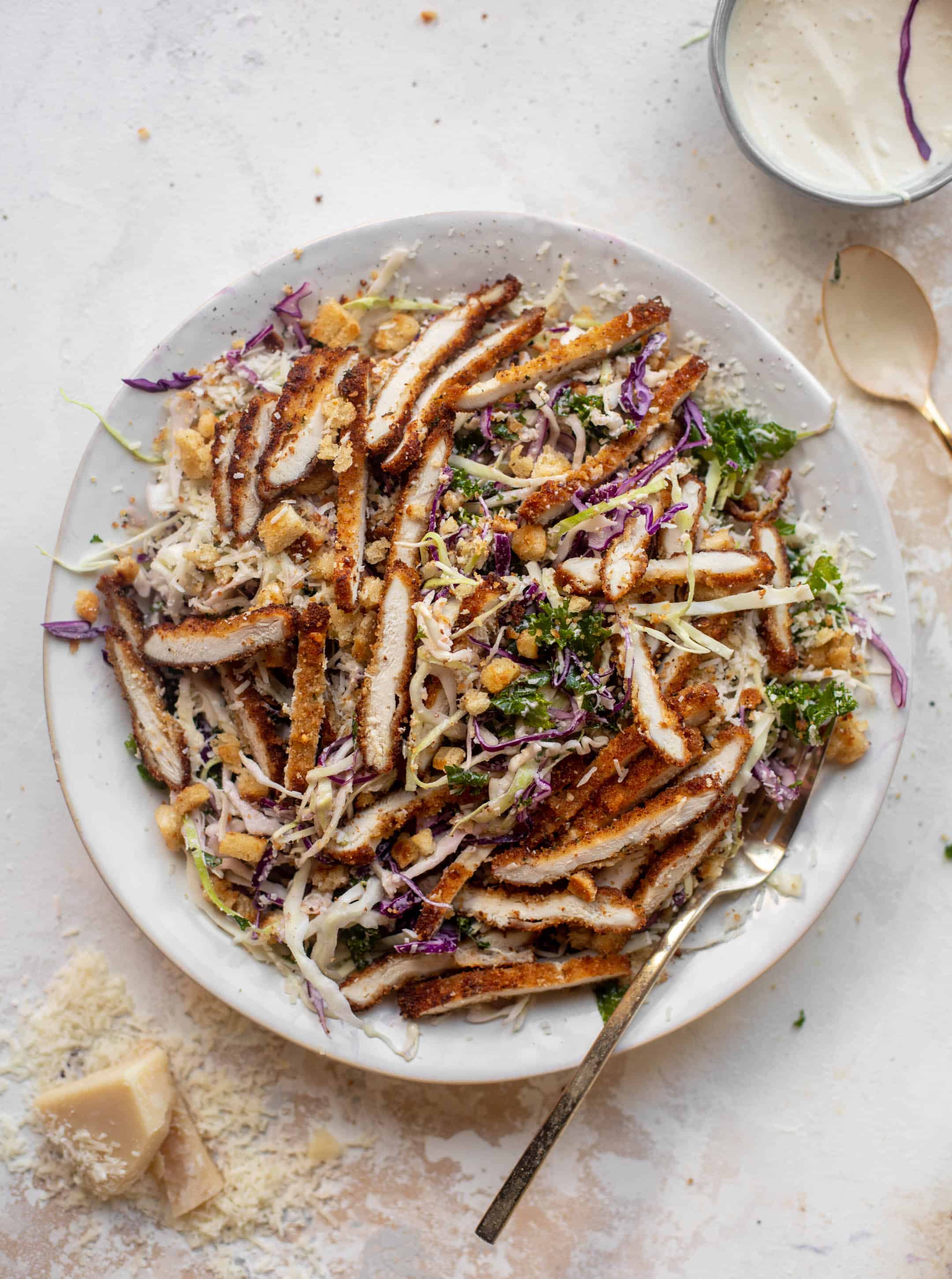 caesar slaw with crispy chicken