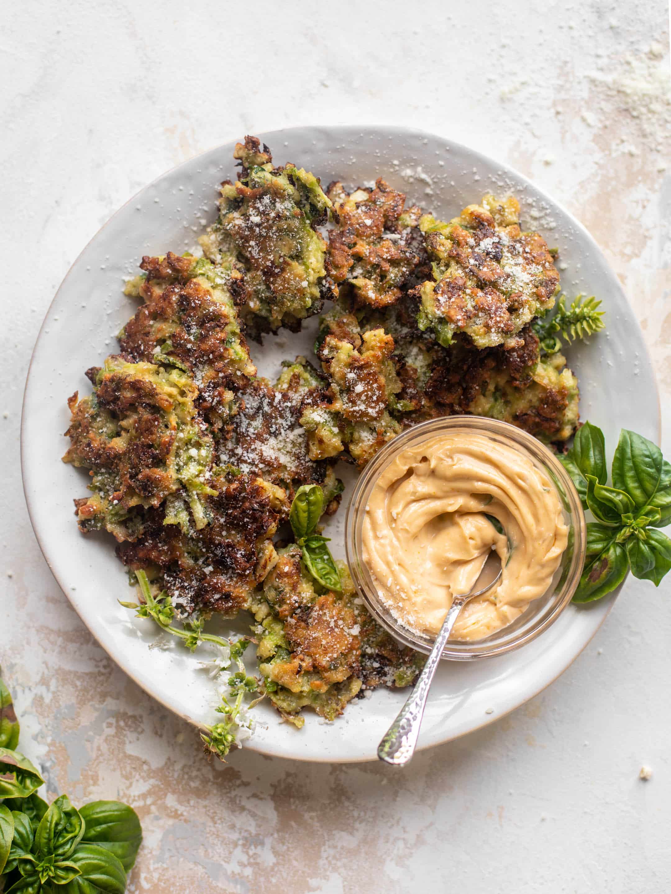brussels sprouts fritters with tomato basil dipping sauce