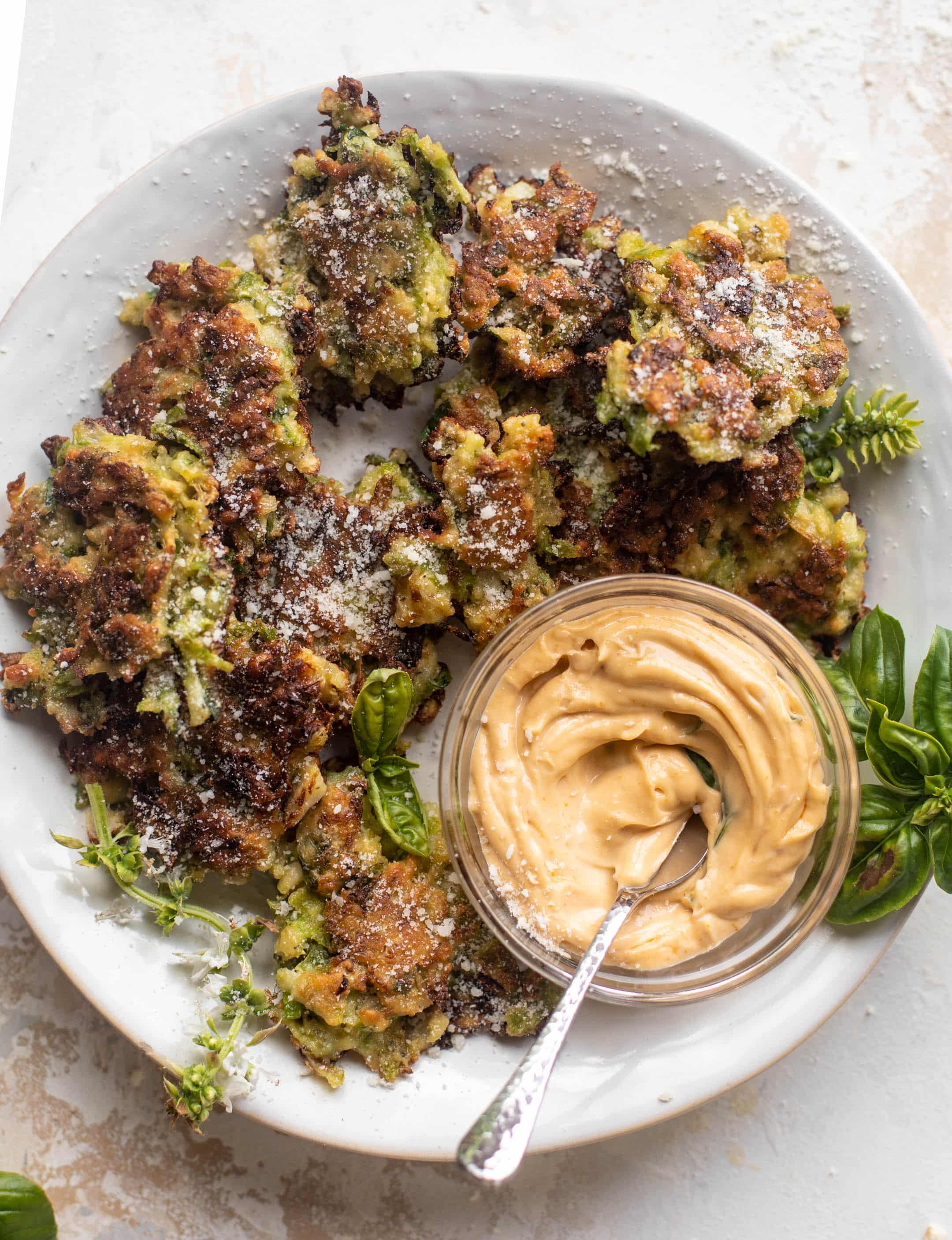 brussels sprouts fritters with tomato basil dipping sauce