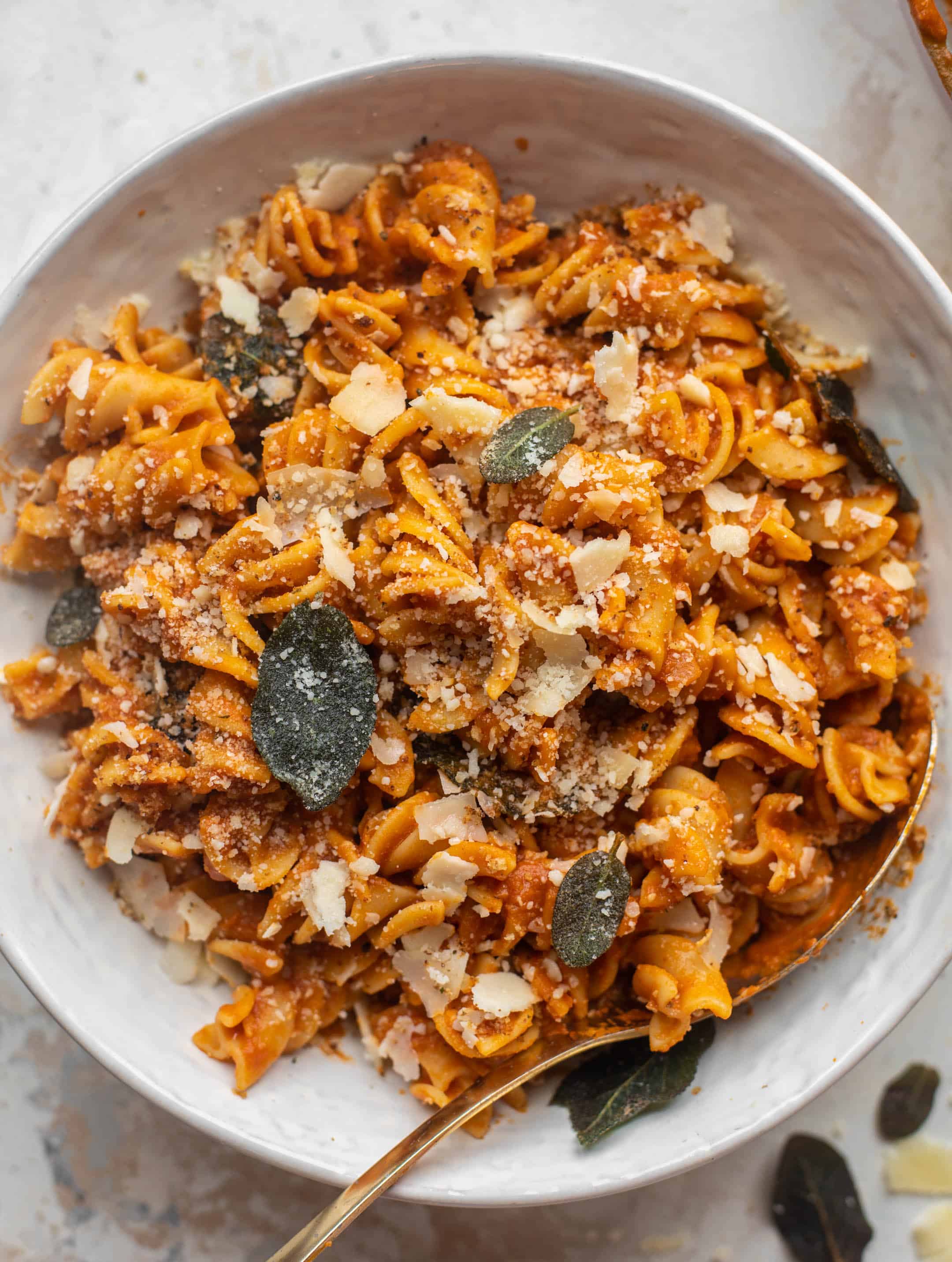 pumpkin vodka pasta with spicy breadcrumbs