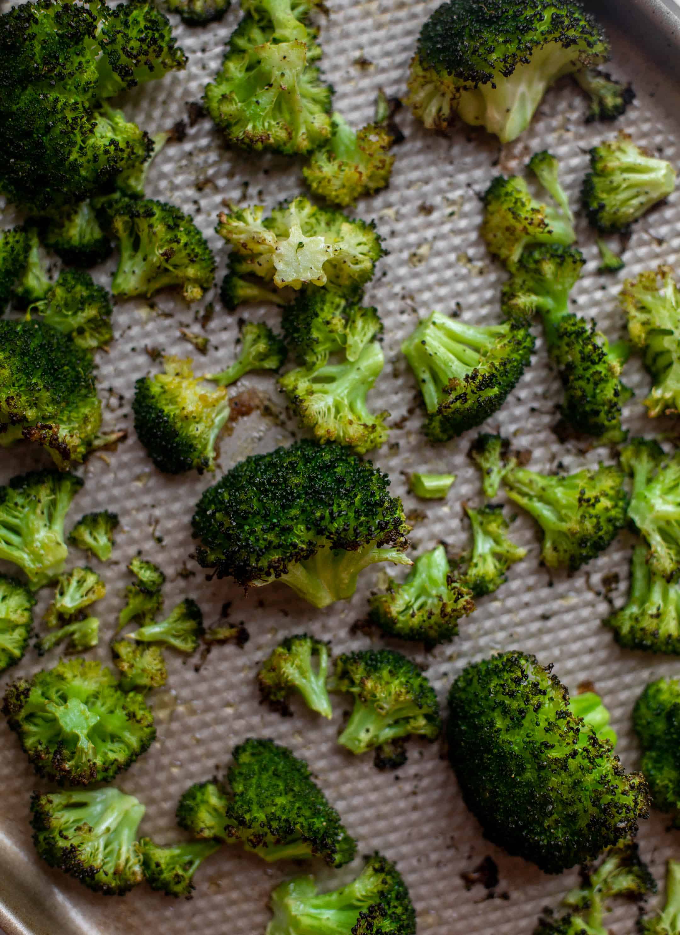 roasted broccoli on a sheet pan