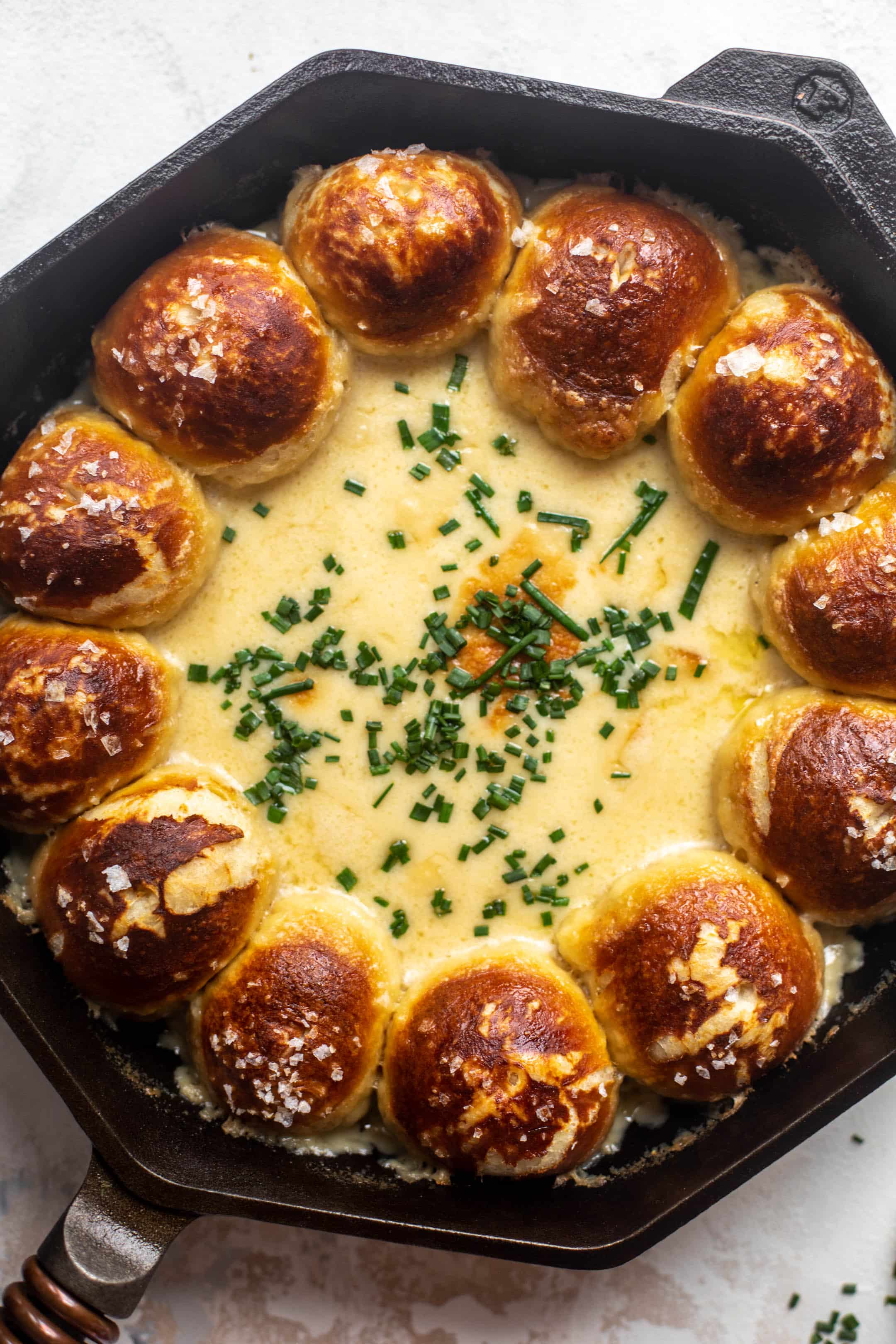 pumpkin beer cheese with soft pretzel rolls
