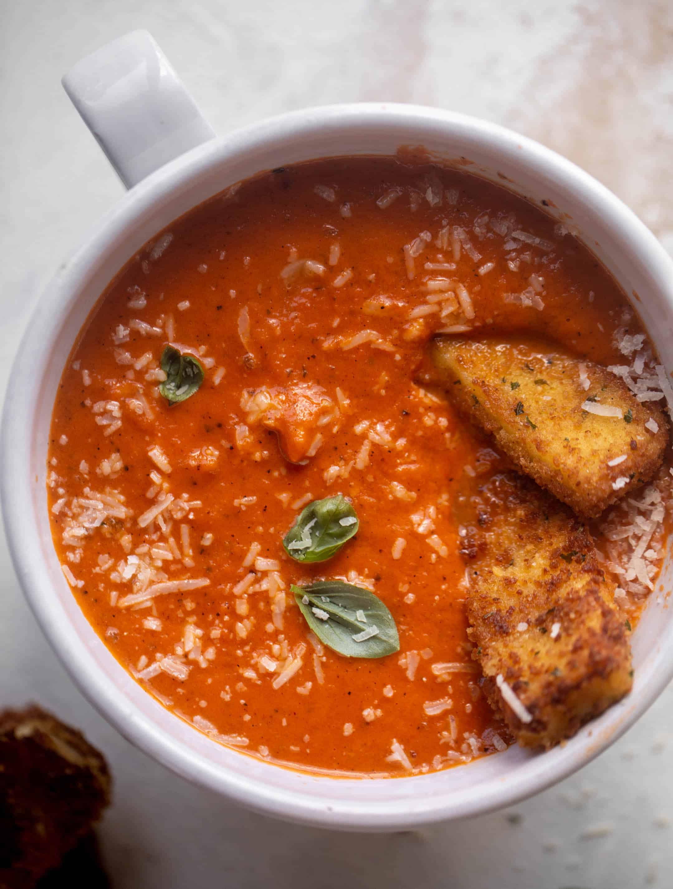 tomato soup with halloumi cheese sticks