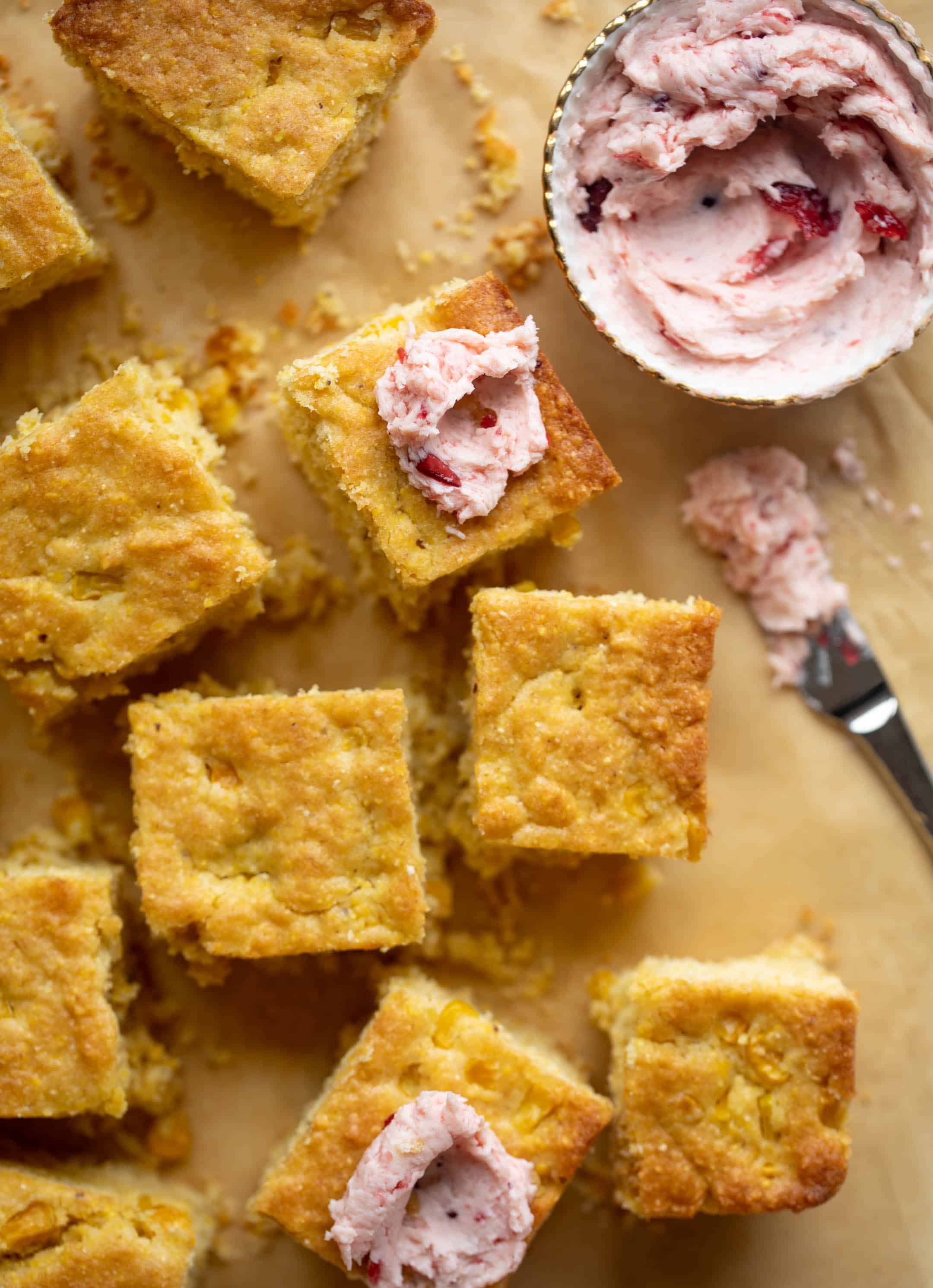 brown butter cornbread with cranberry butter