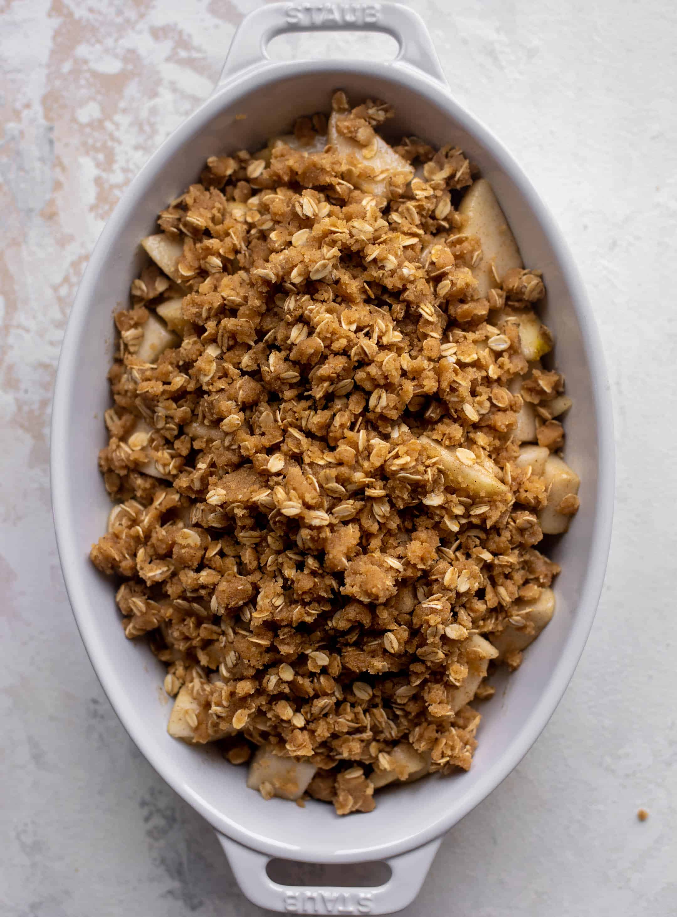 pear crisp ready for the oven