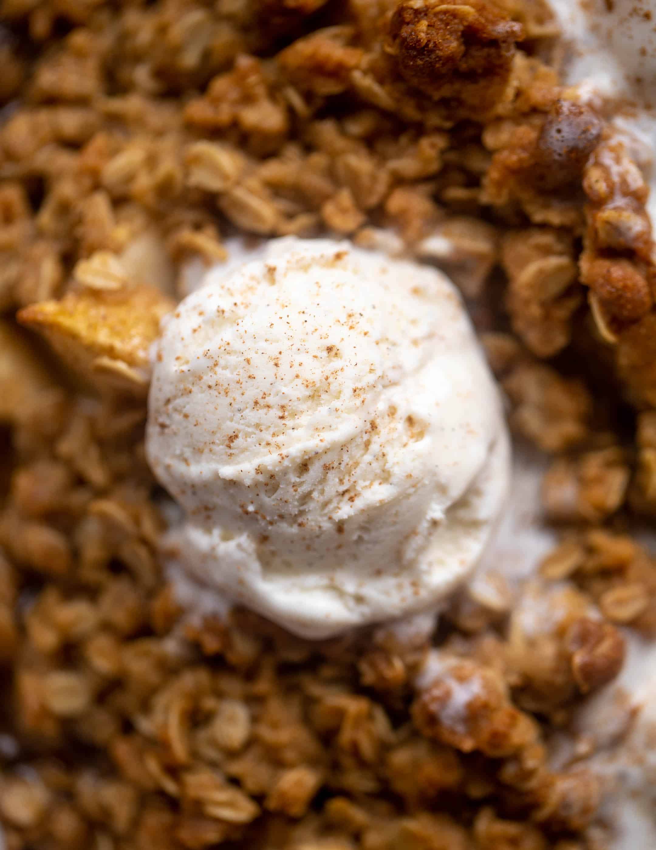 vanilla ice cream on pear crisp