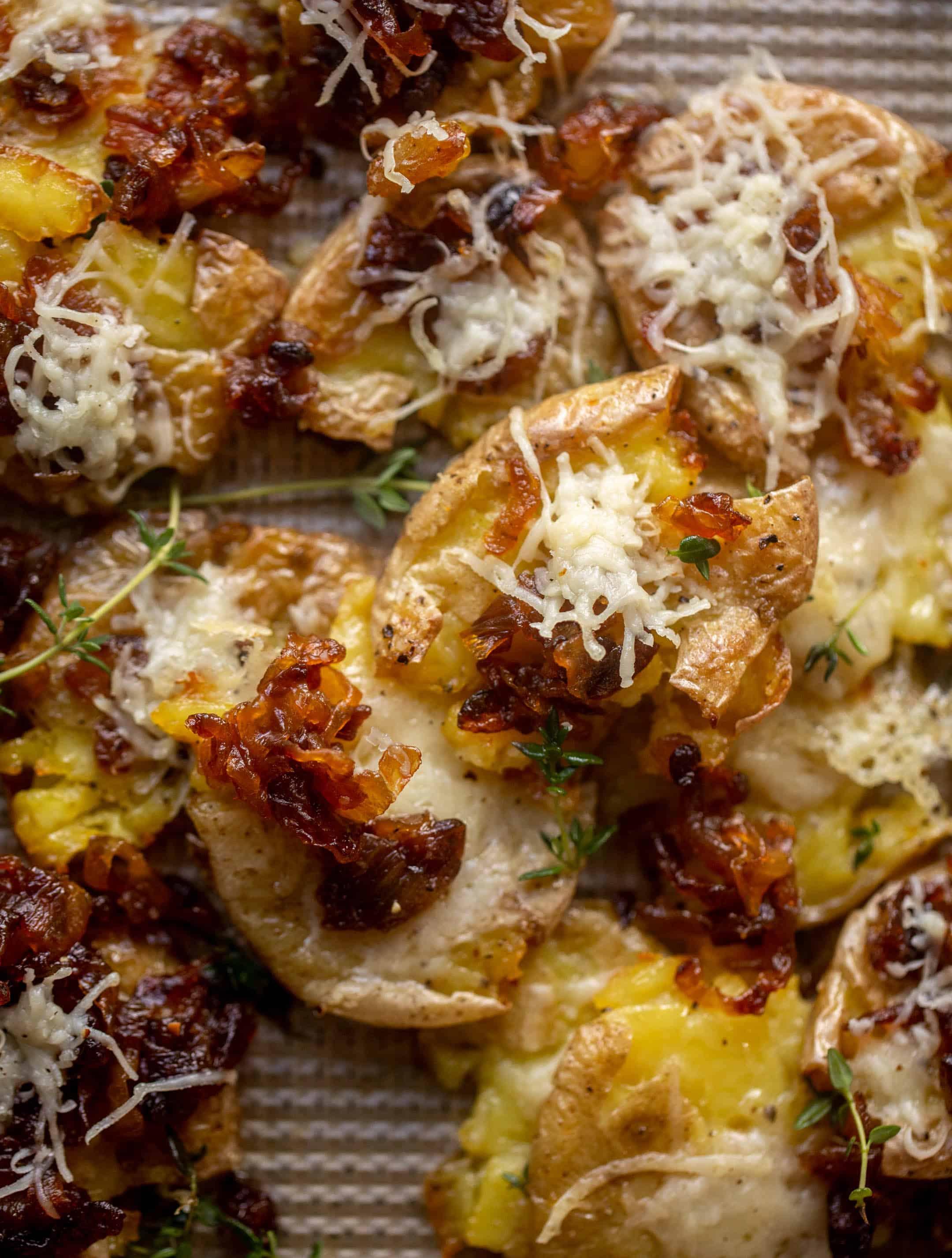 crispy french onion smashed potatoes