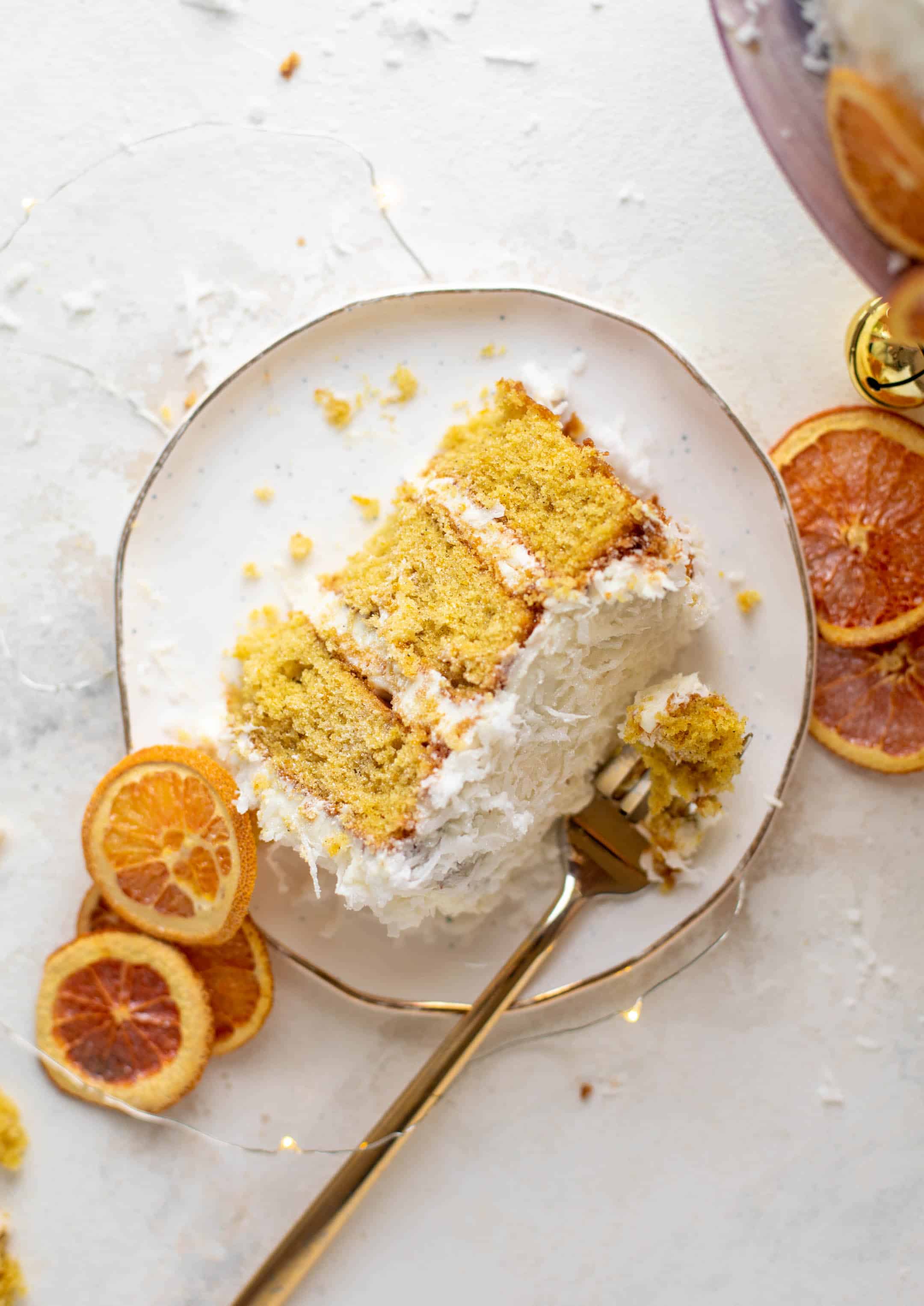 spiced orange snowball cake slice