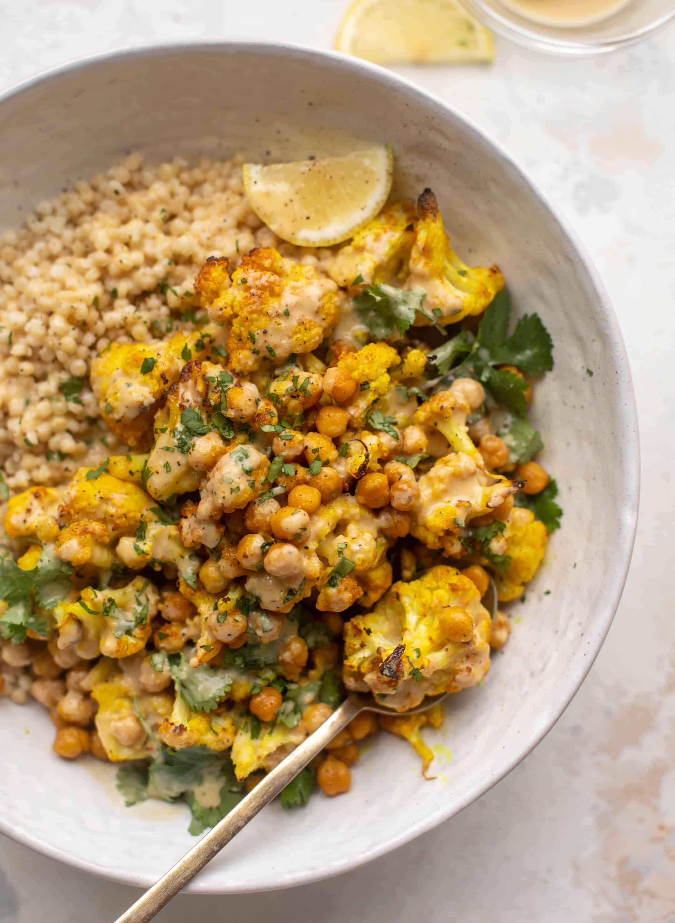 golden ginger cauliflower chickpea bowls