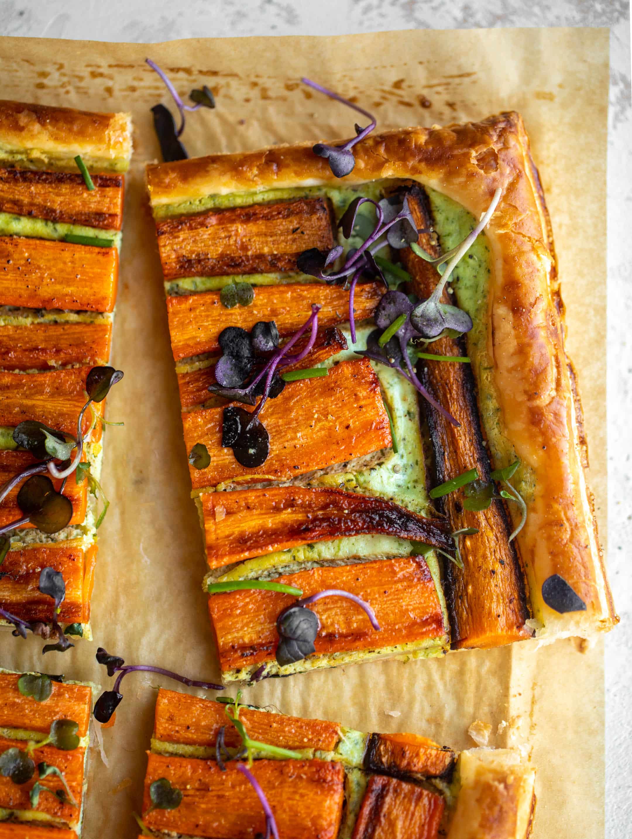 carrot tart with green goddess ricotta