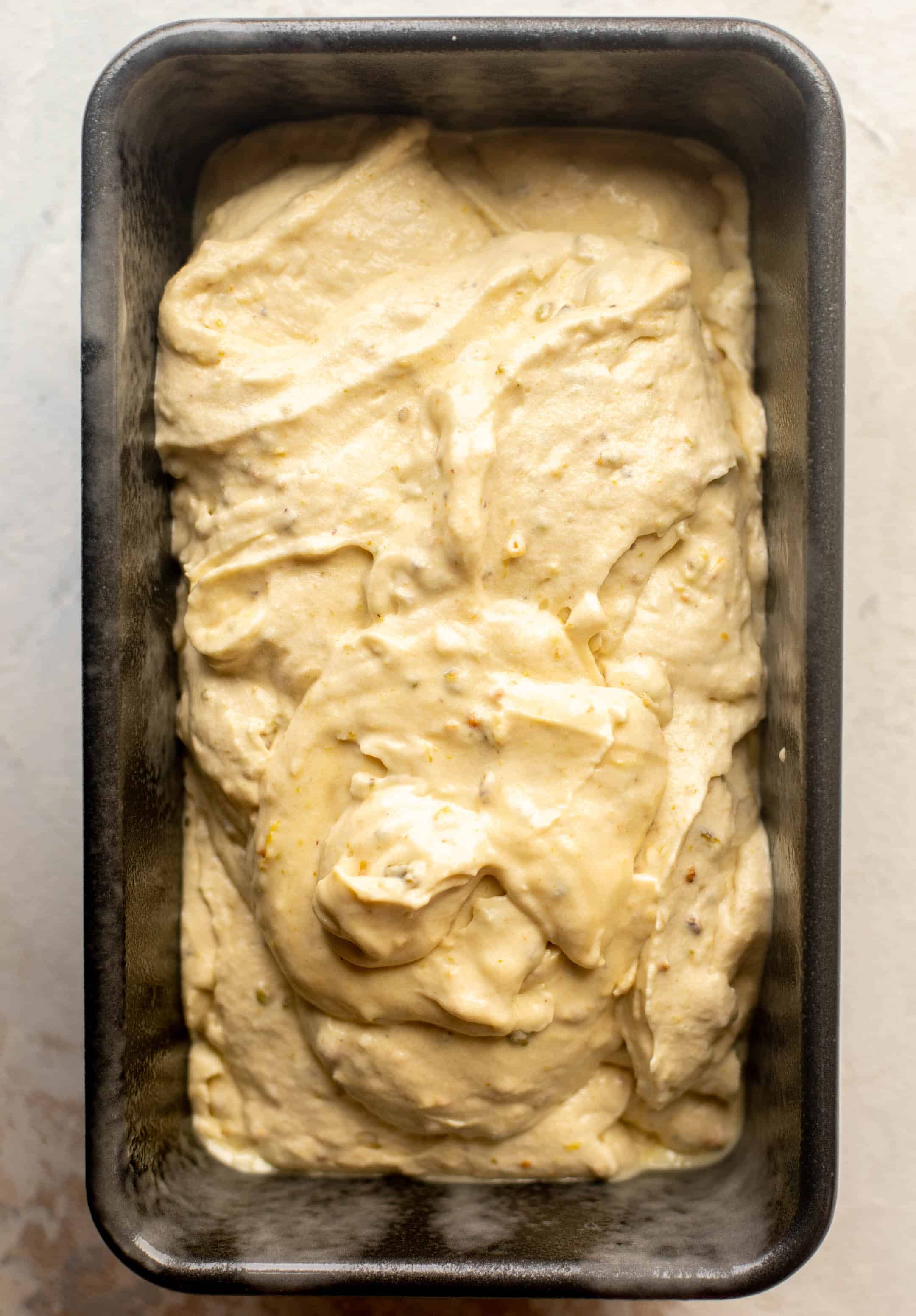 cake batter in loaf pan