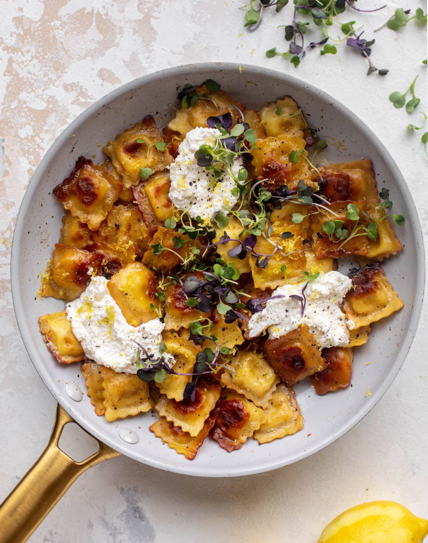 toasted skillet ravioli with lemon & brown butter