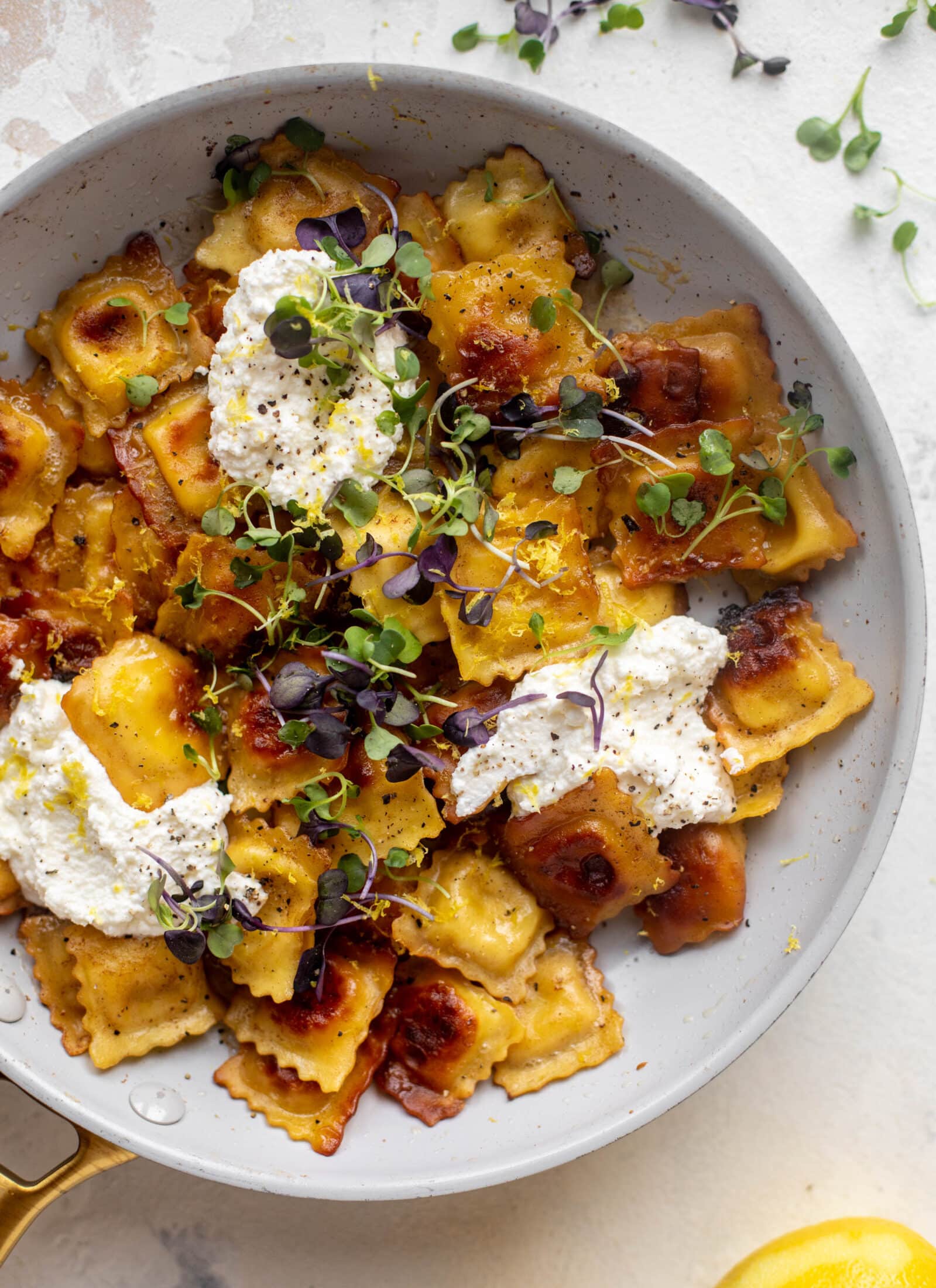 toasted skillet ravioli with lemon & brown butter