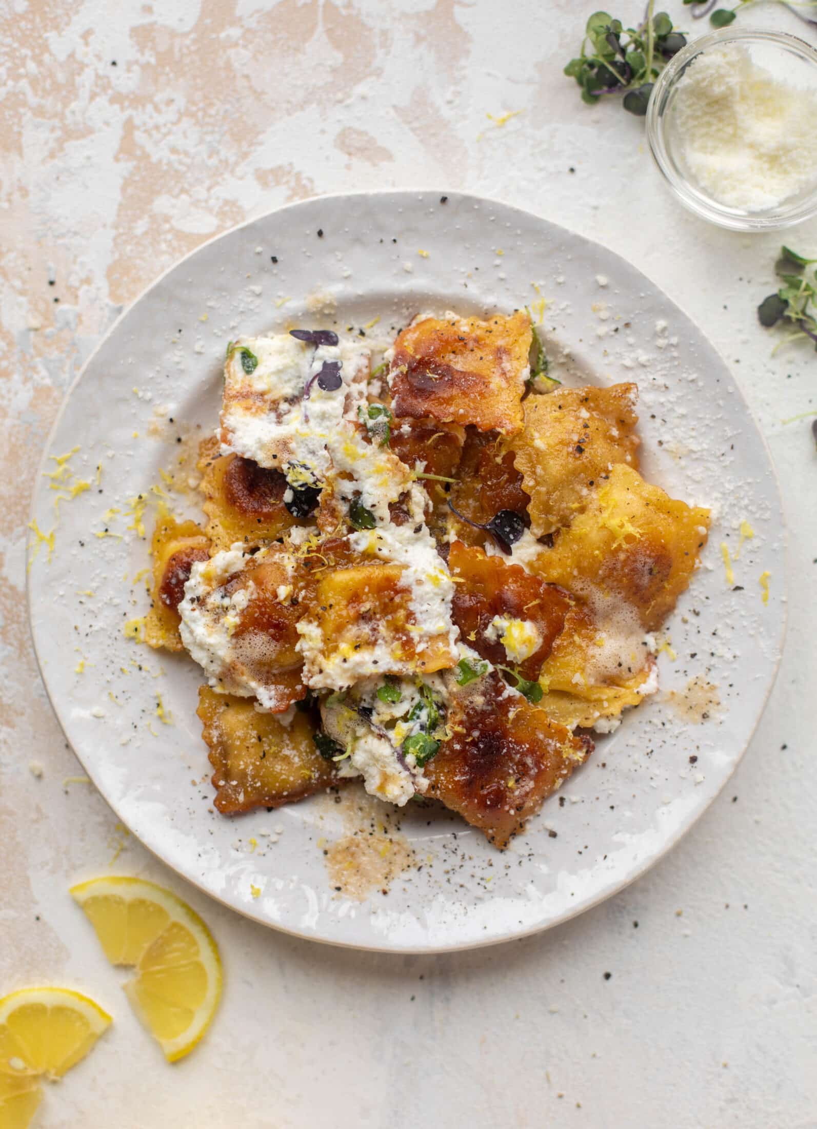 toasted skillet ravioli with lemon & brown butter
