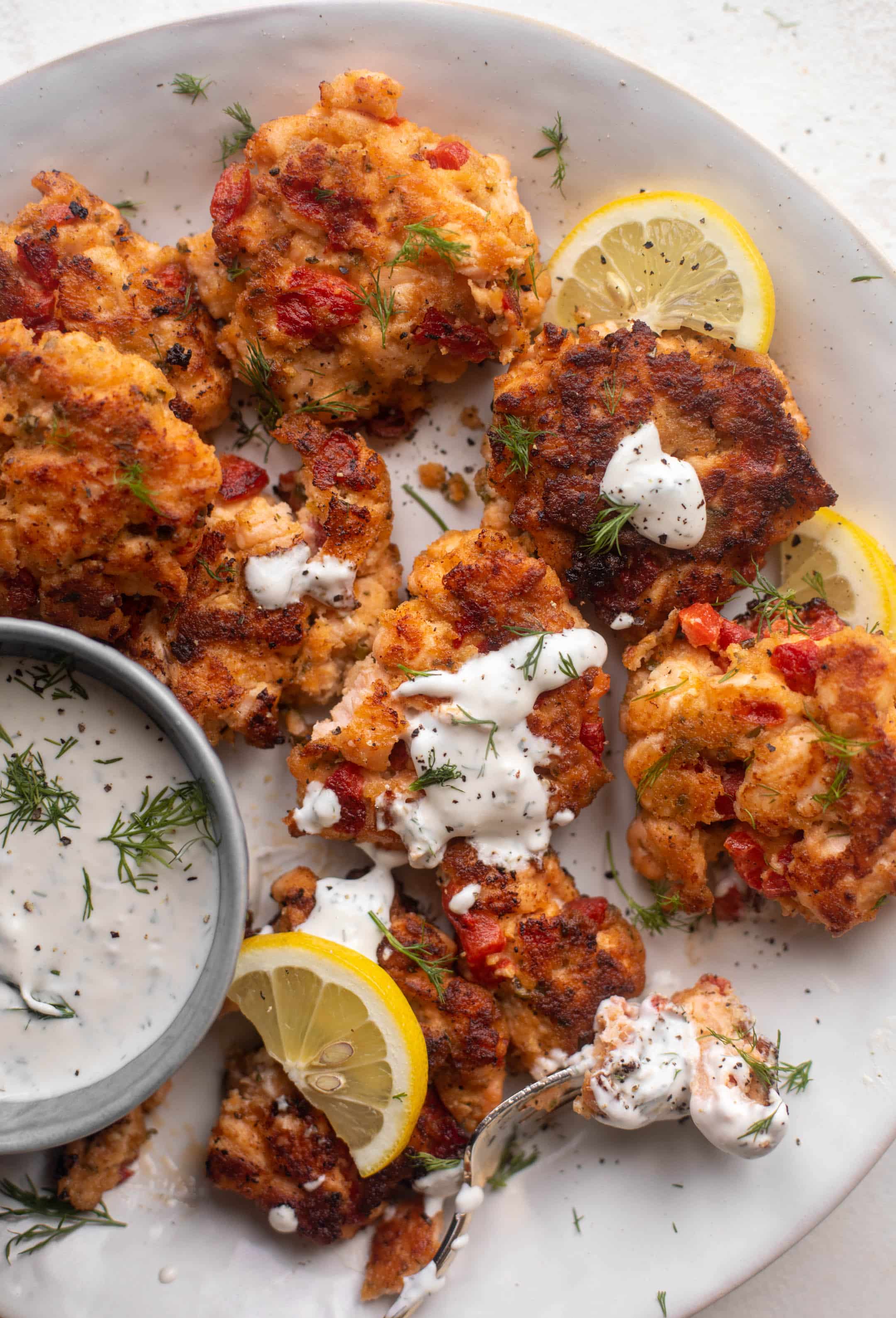 salmon fritters with dill sauce