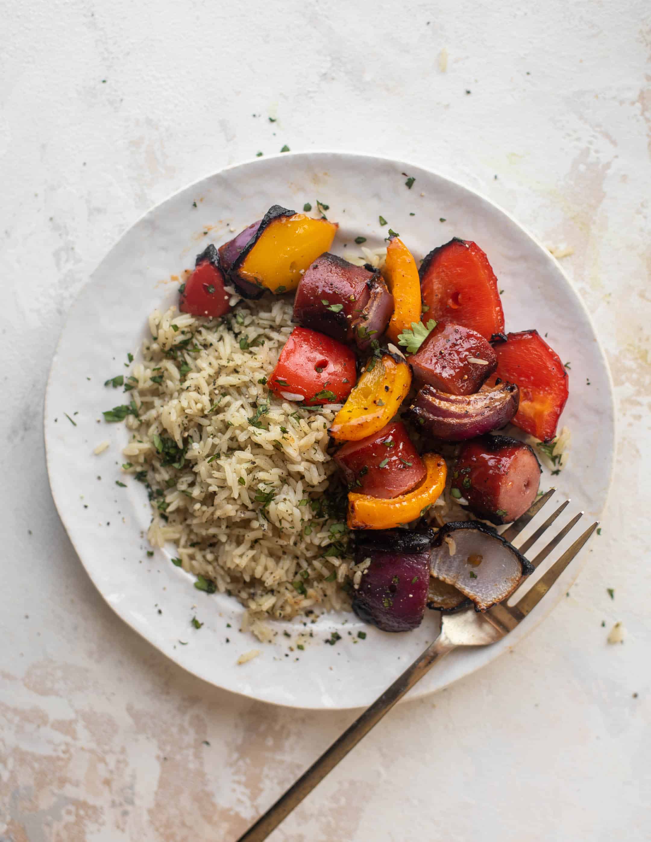 hot honey BBQ smoked sausage and peppers