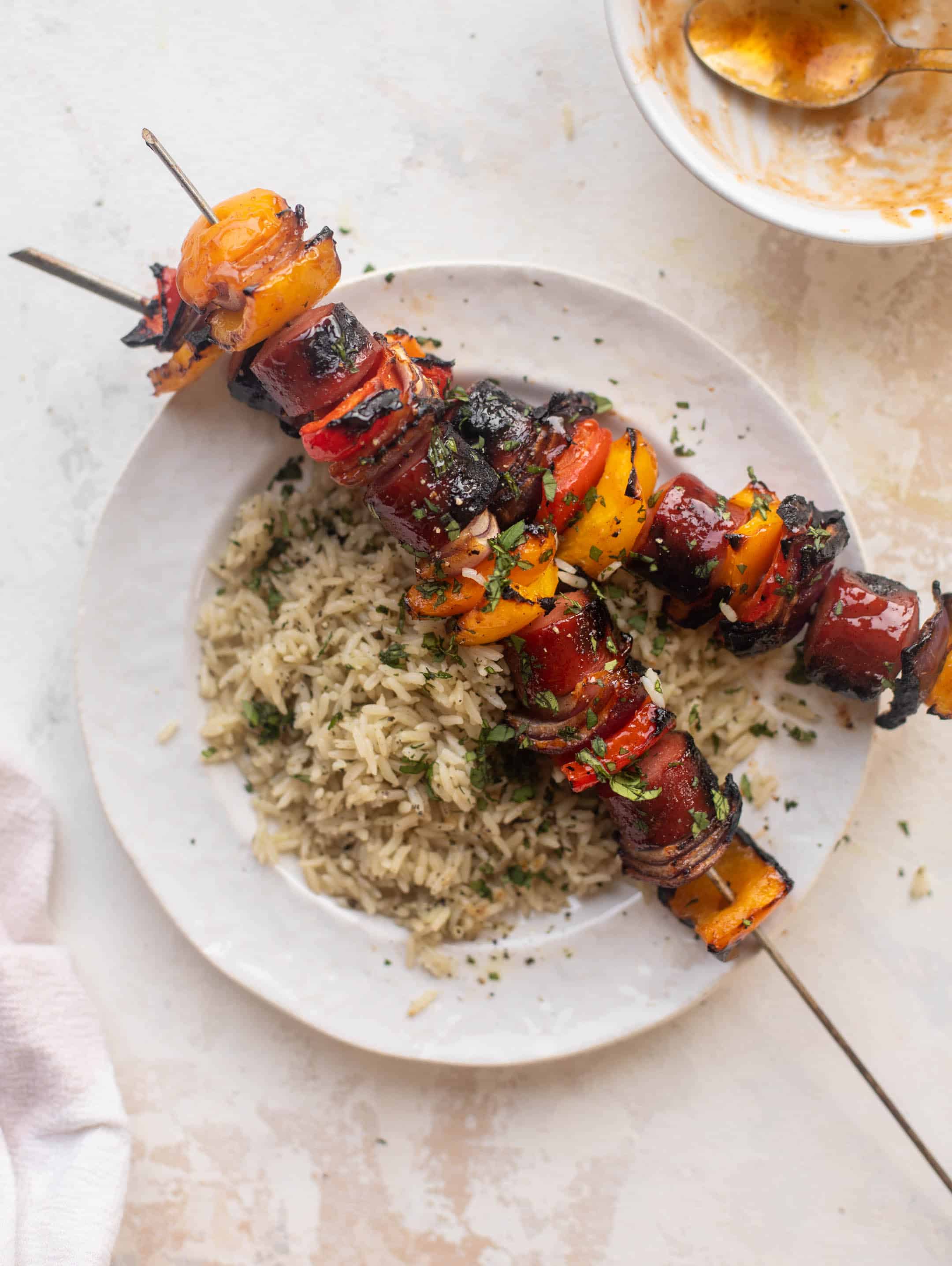 hot honey BBQ smoked sausage and peppers