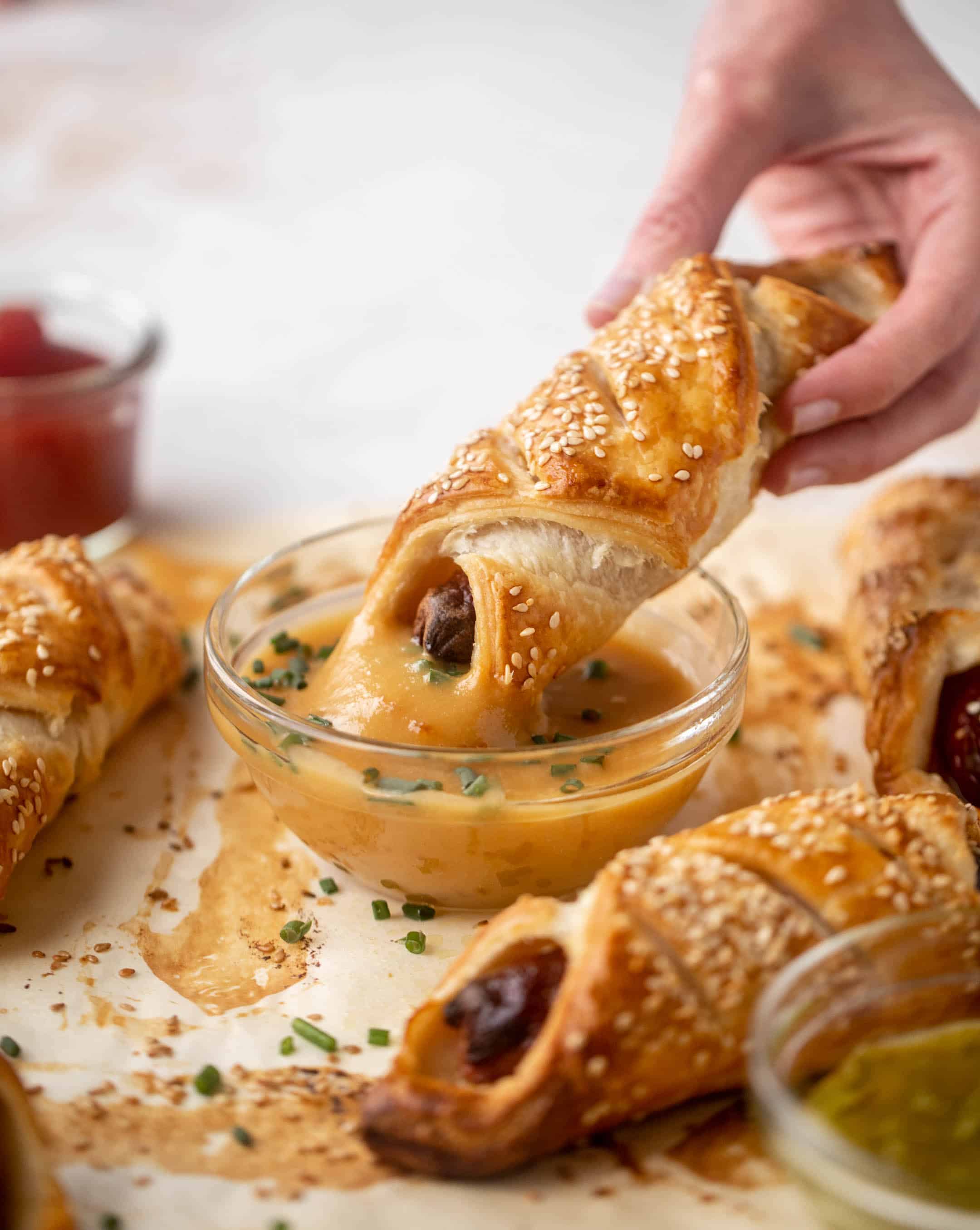 puff pastry hot dogs with hot honey mustard