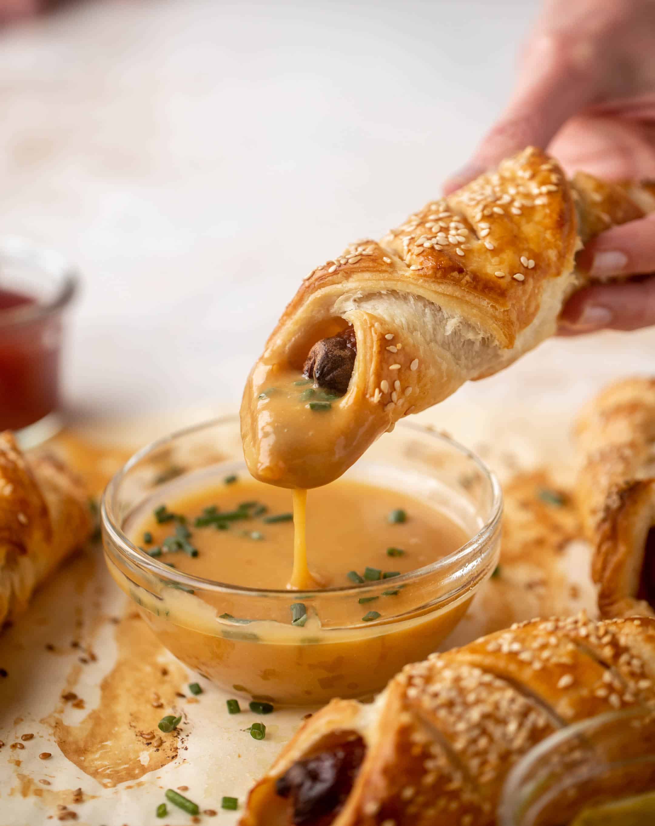 puff pastry hot dogs with hot honey mustard