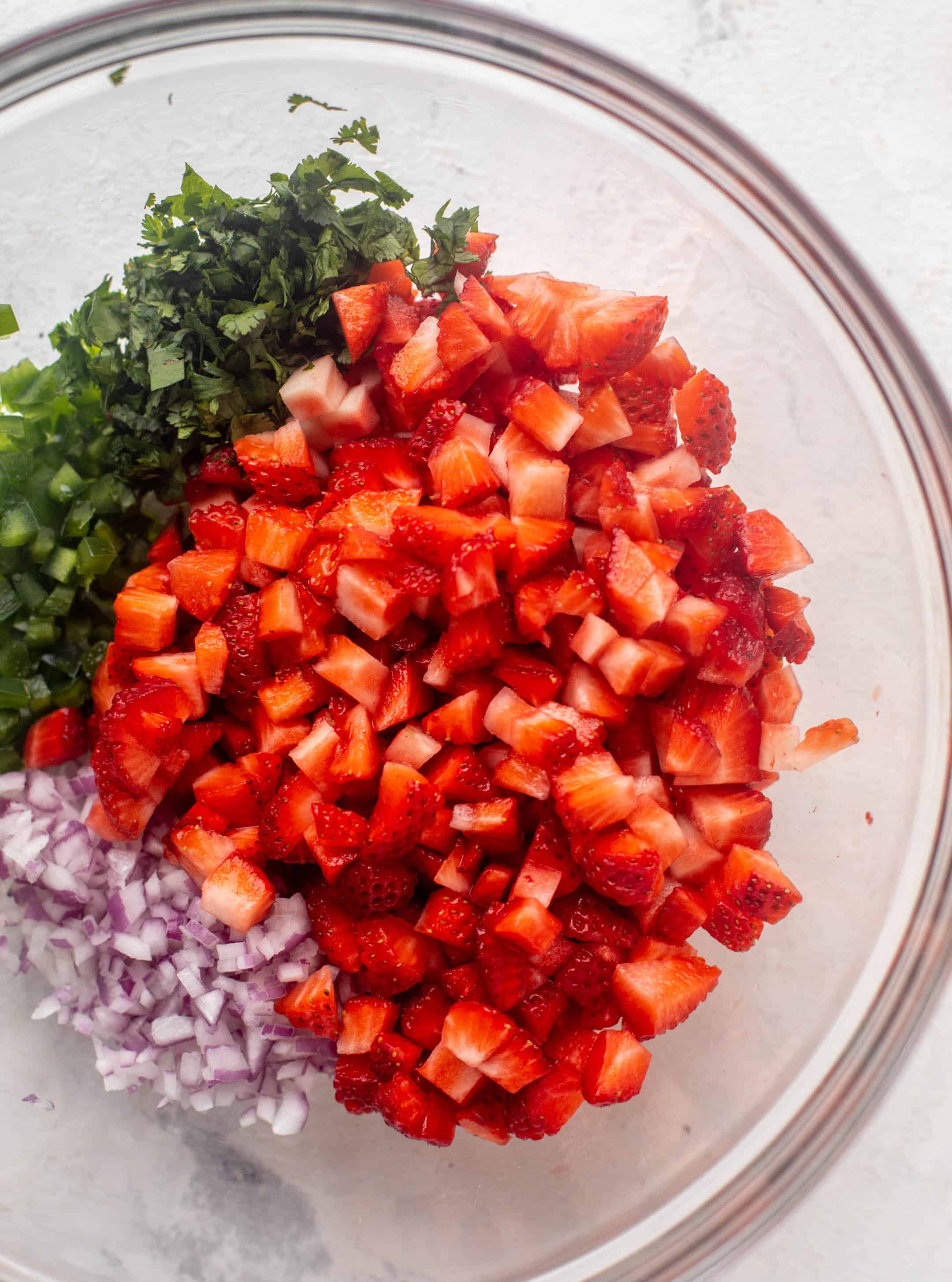 strawberries, cilantro, red onion