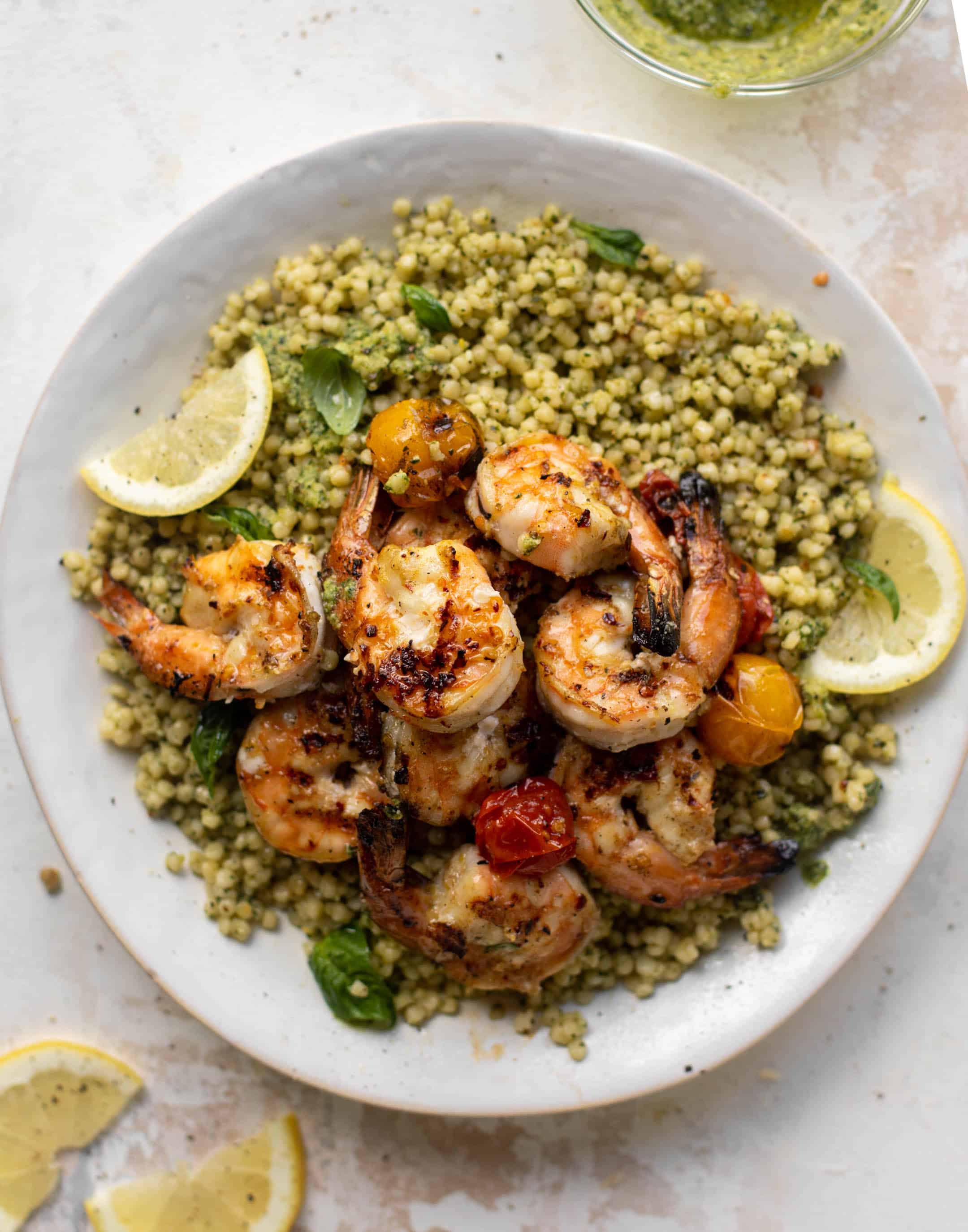 grilled lemon shrimp with pesto couscous