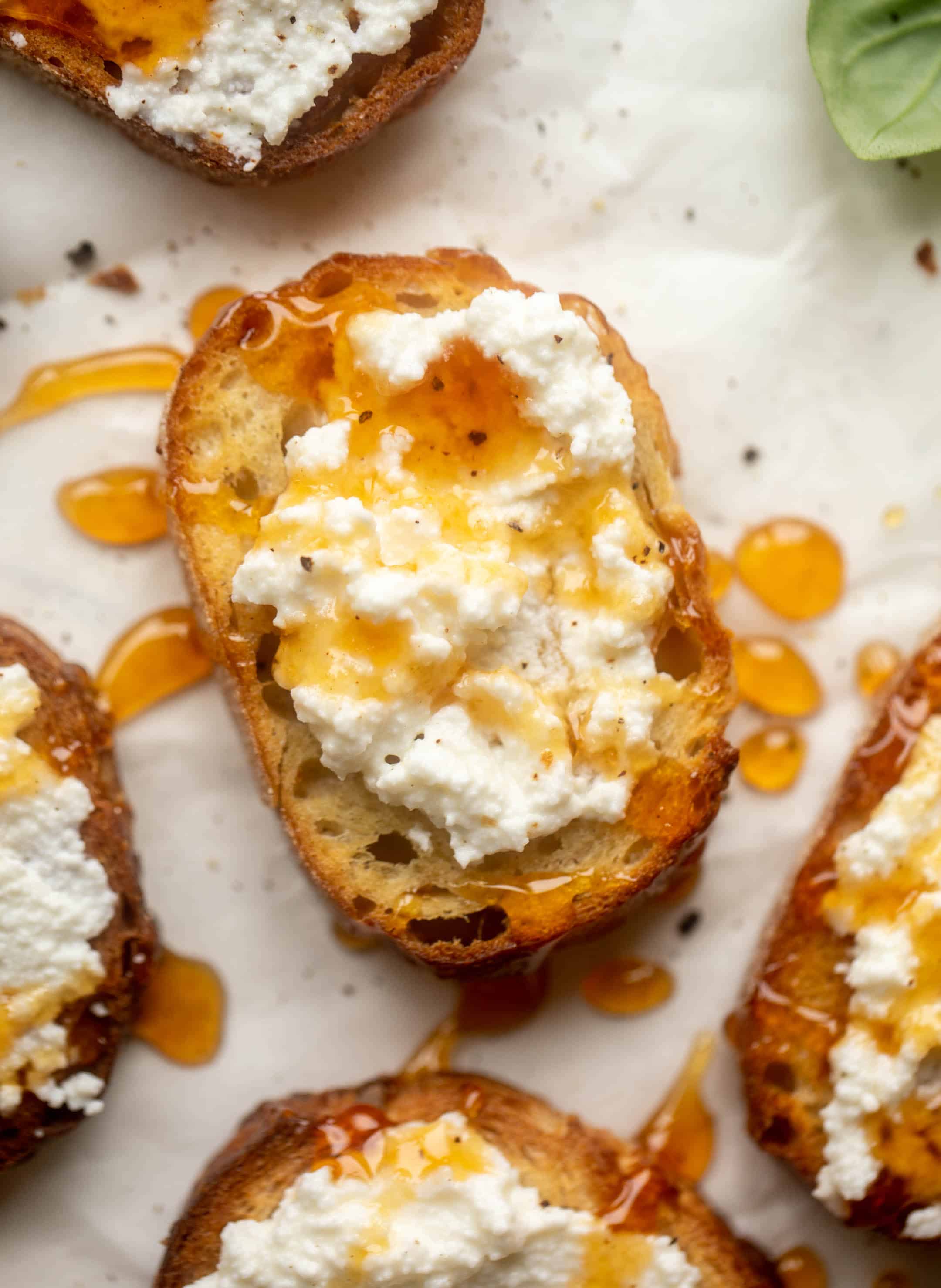crostini with ricotta and hot honey