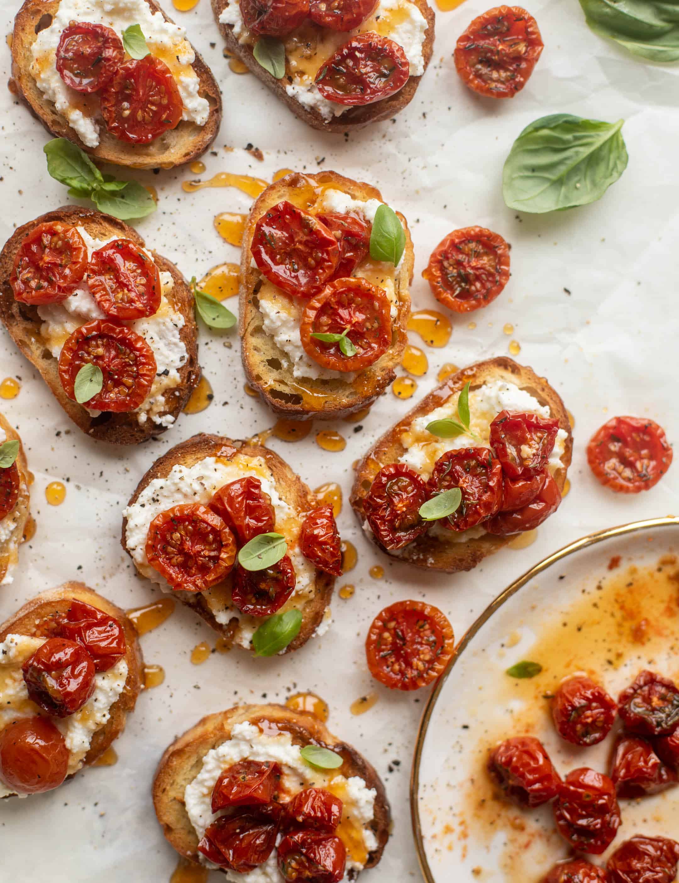 slow roasted hot honey tomato crostini
