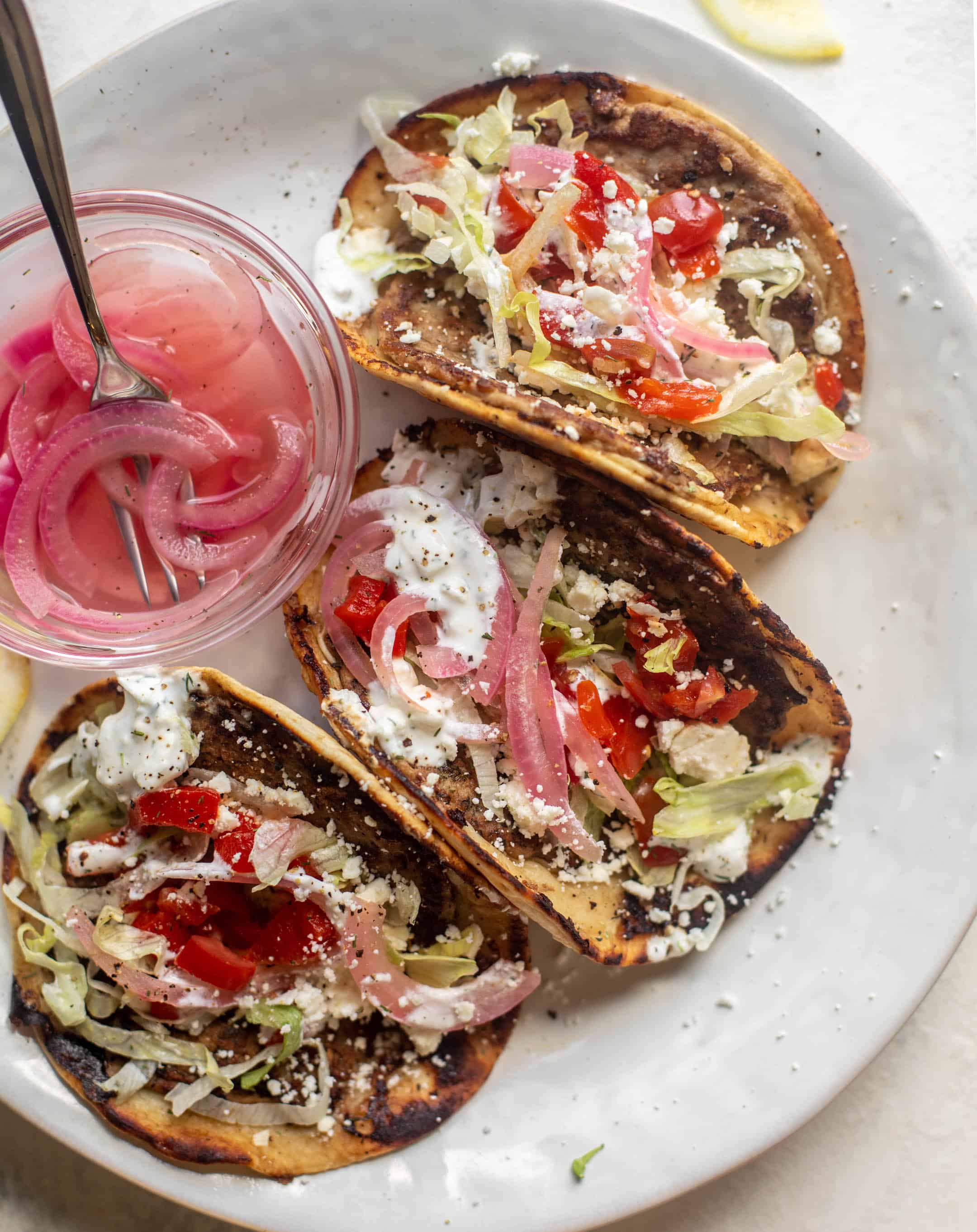 Mediterranean turkey smash burger tacos