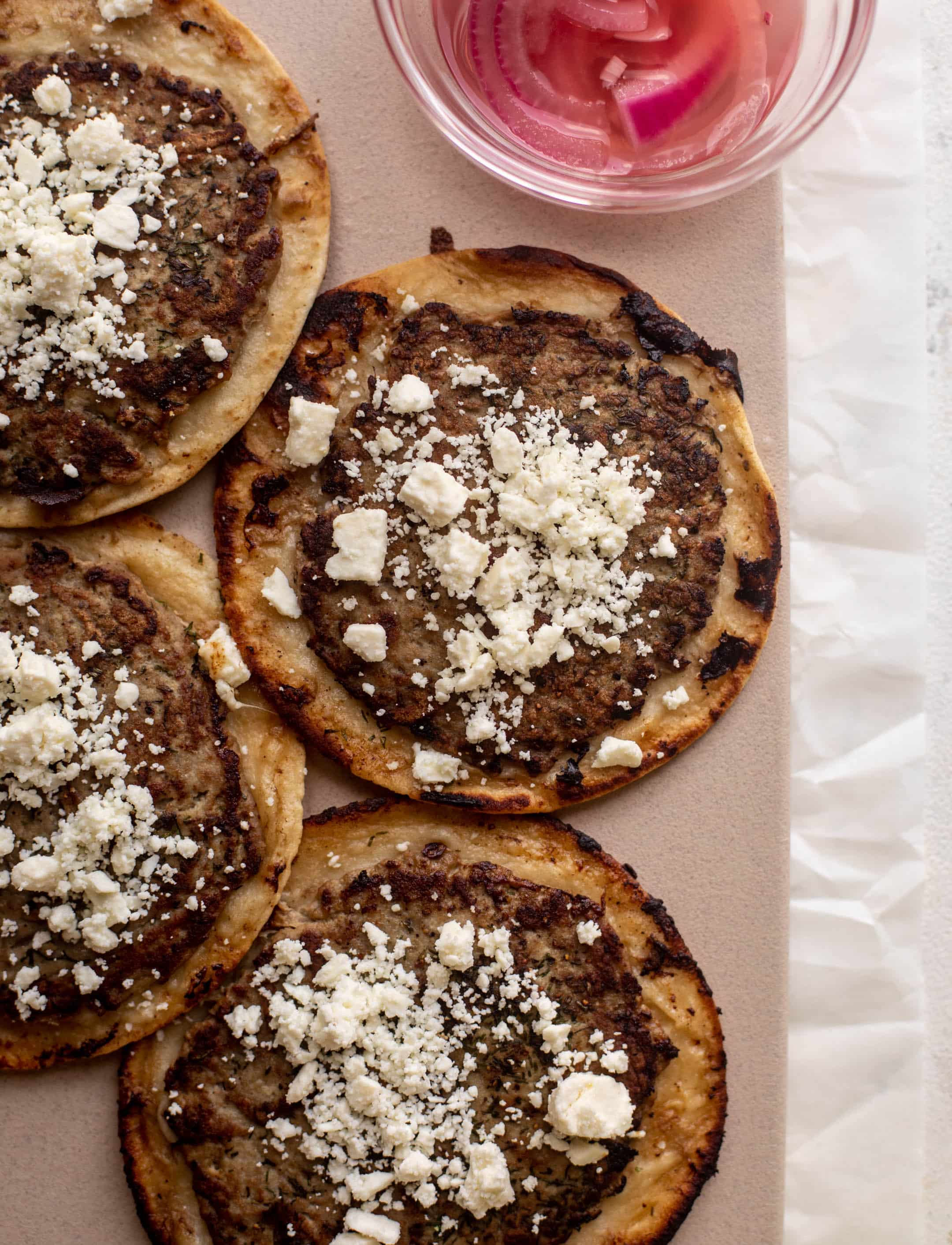 Mediterranean turkey smash burger tacos