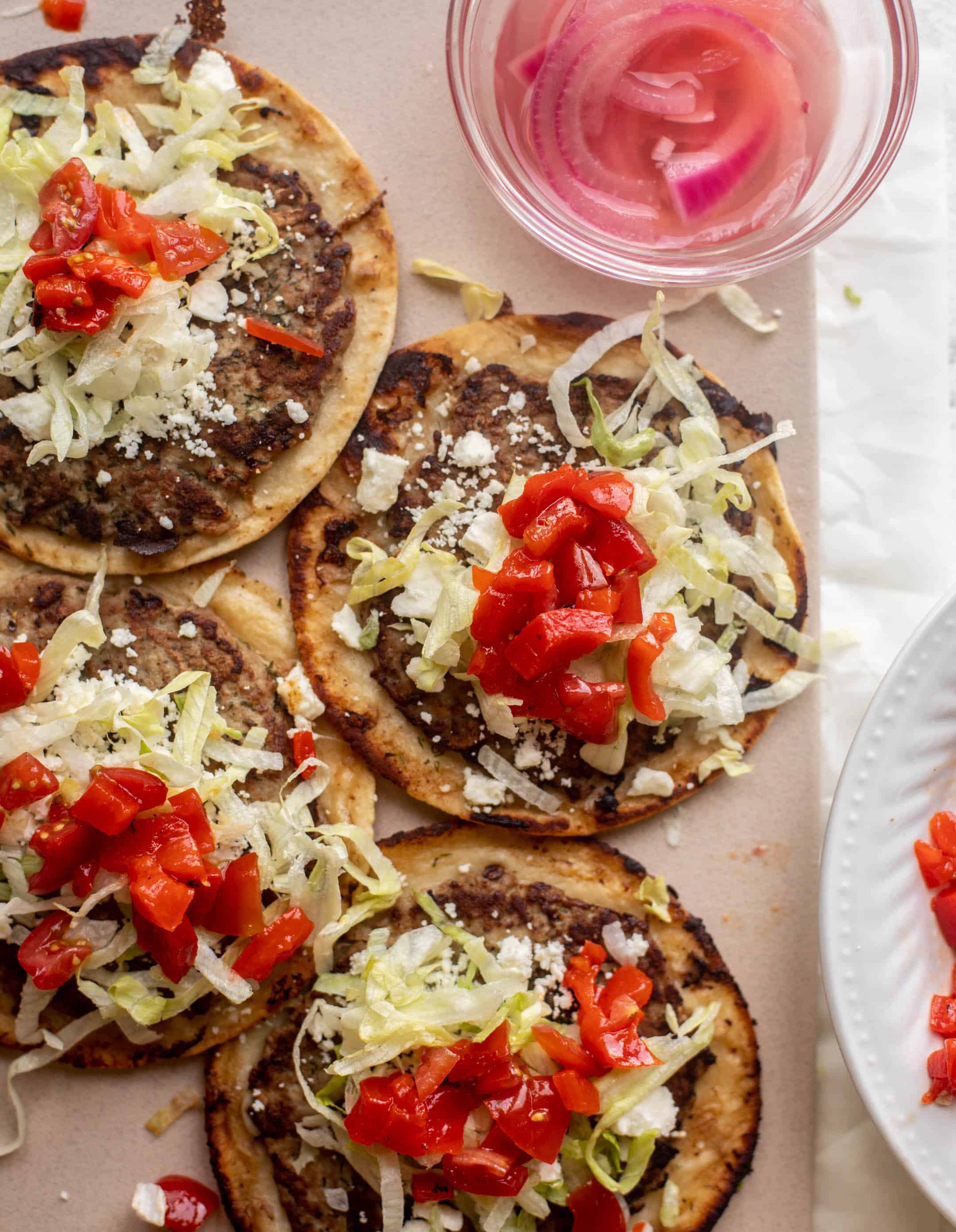 Mediterranean turkey smash burger tacos