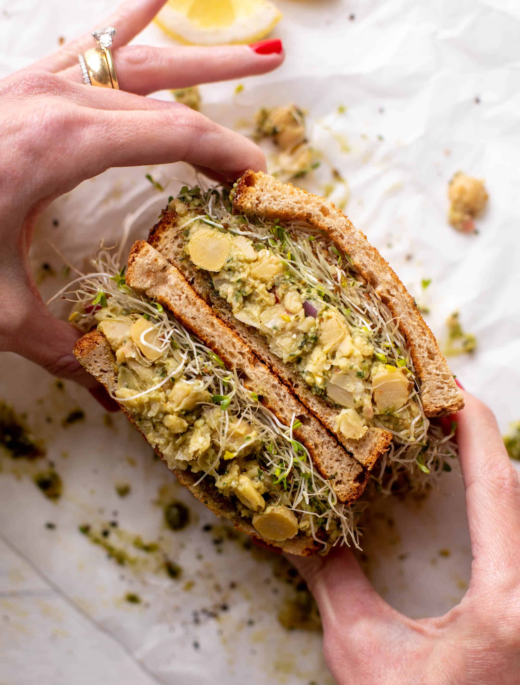 pesto smashed chickpea salad