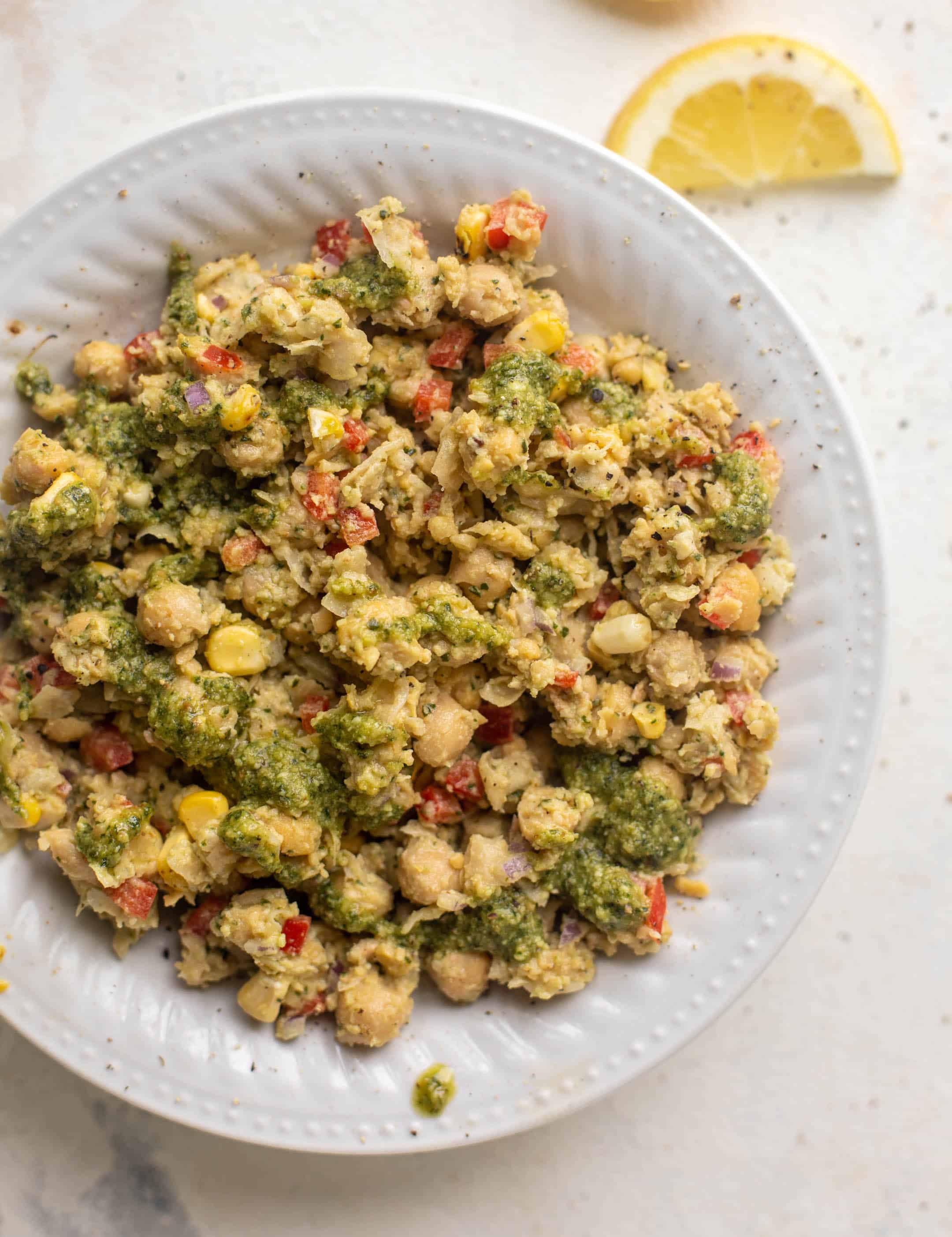 pesto smashed chickpea salad