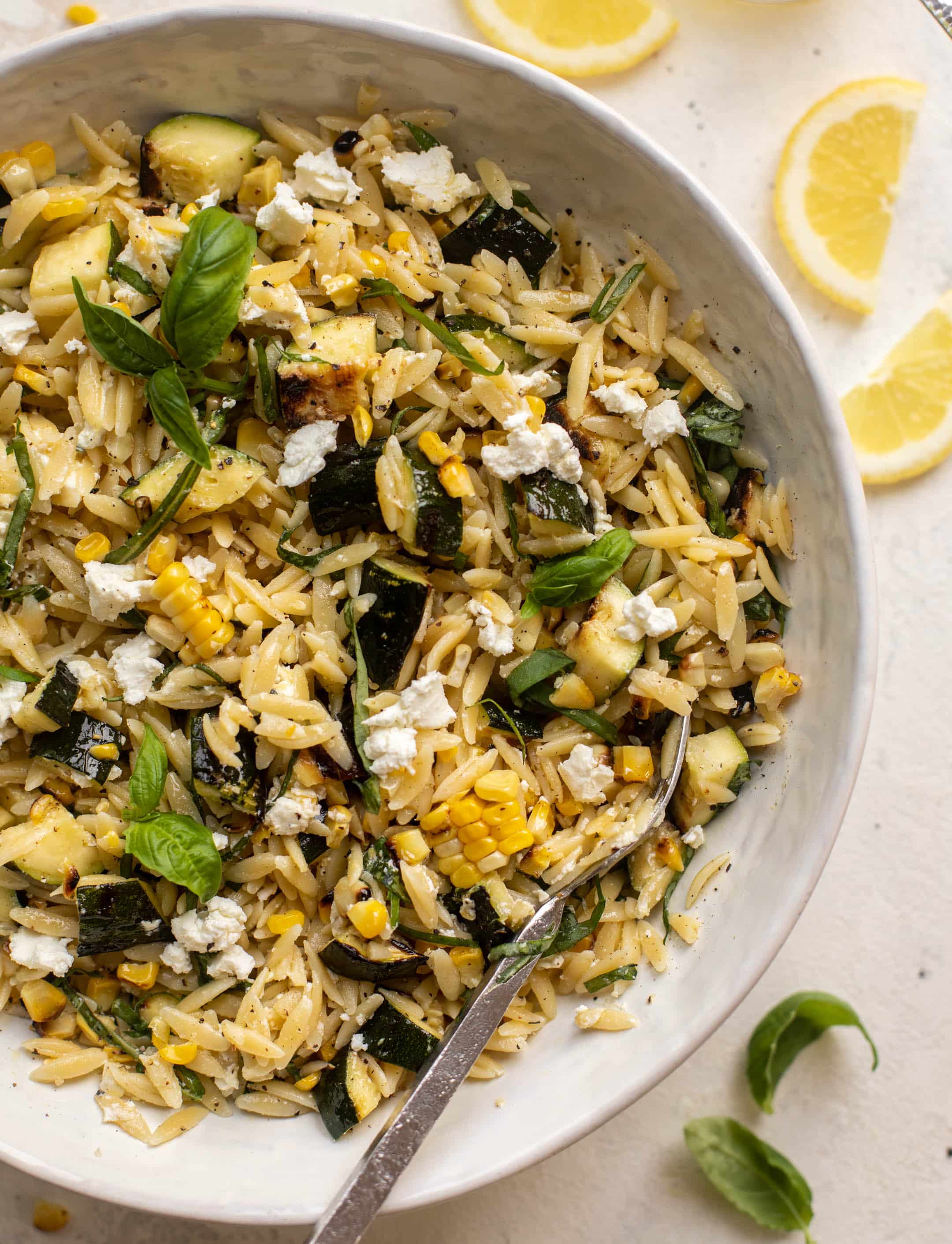 grilled zucchini corn orzo