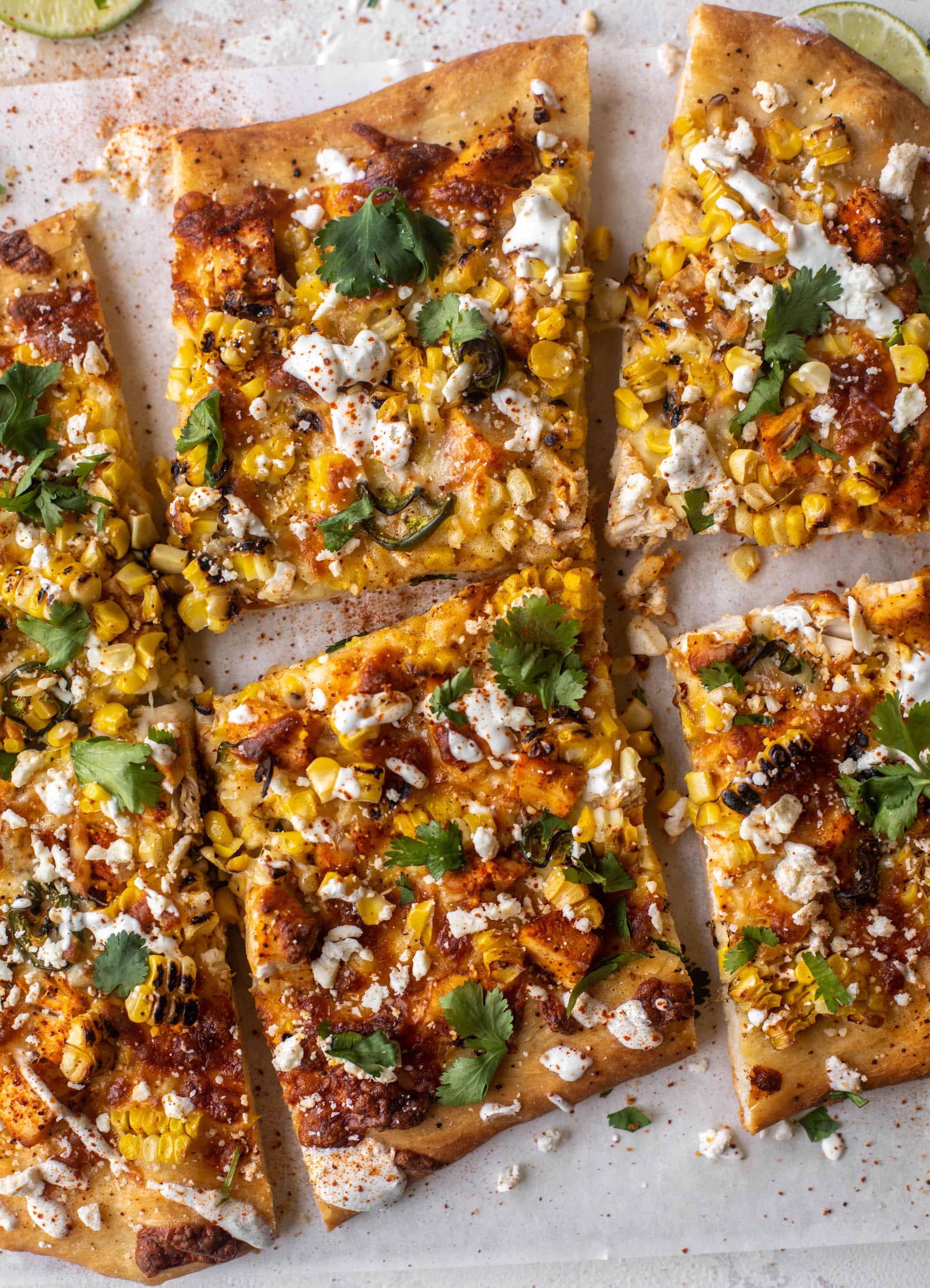 street corn pizza with chili lime chicken