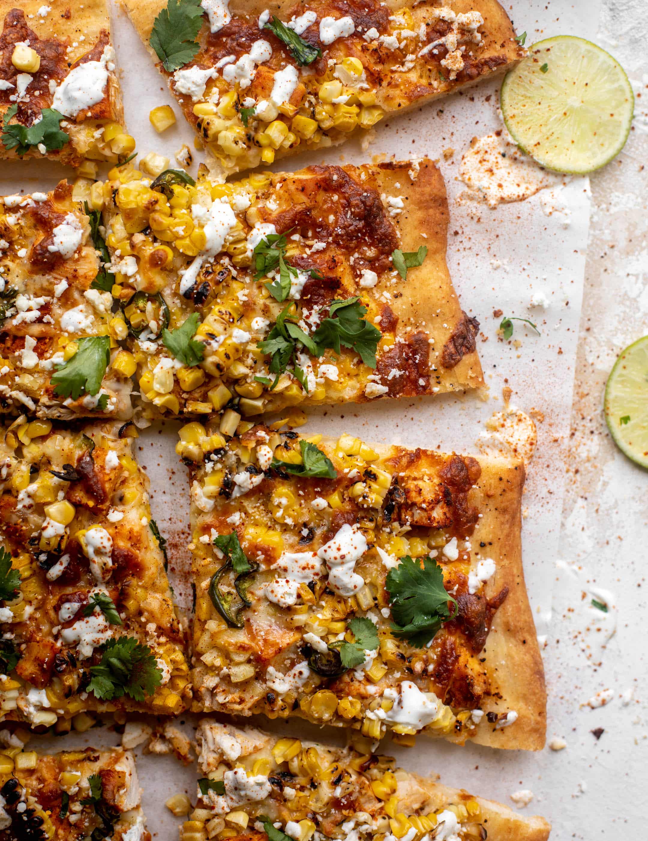 street corn pizza with chili lime chicken
