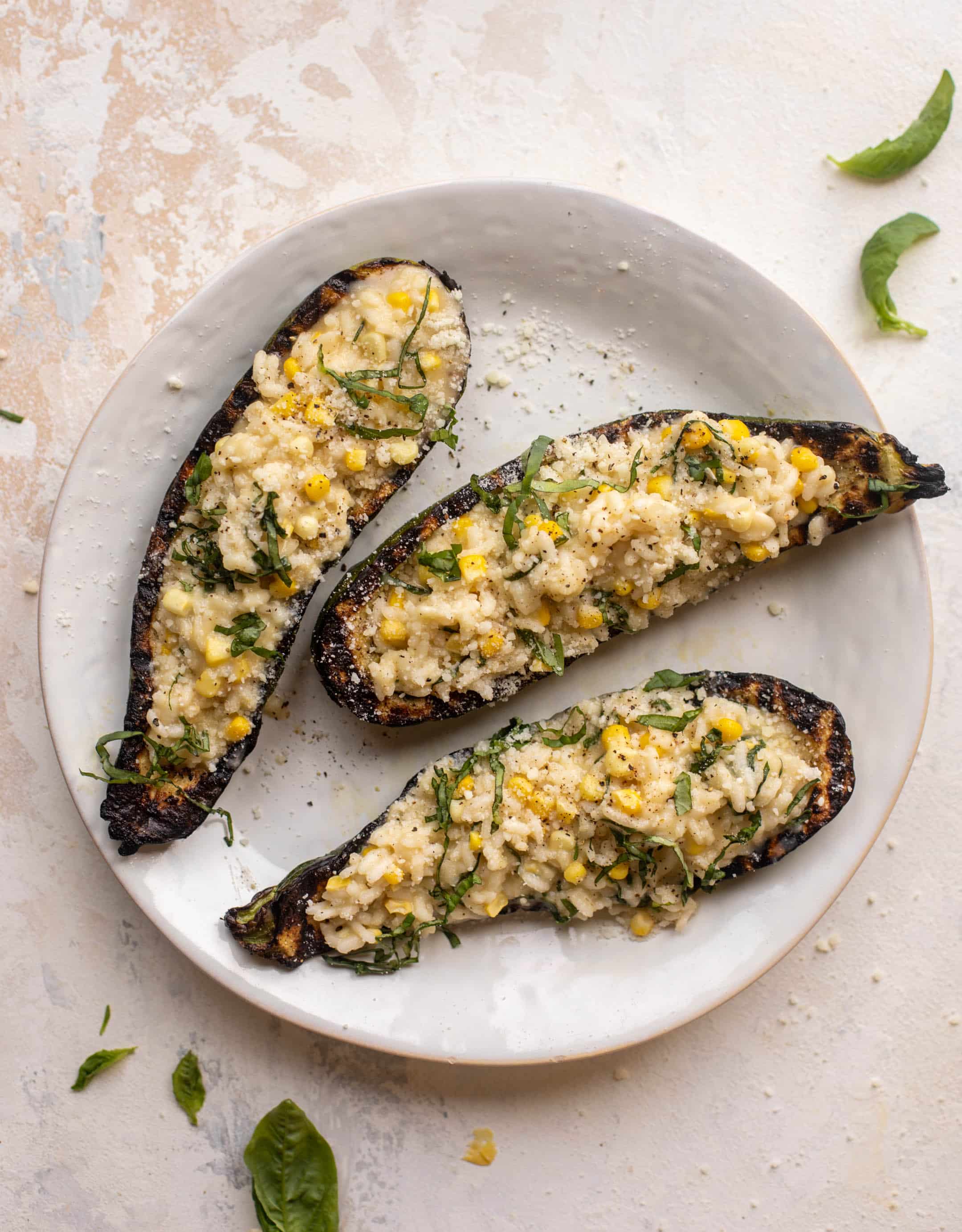 risotto stuffed grilled zucchini