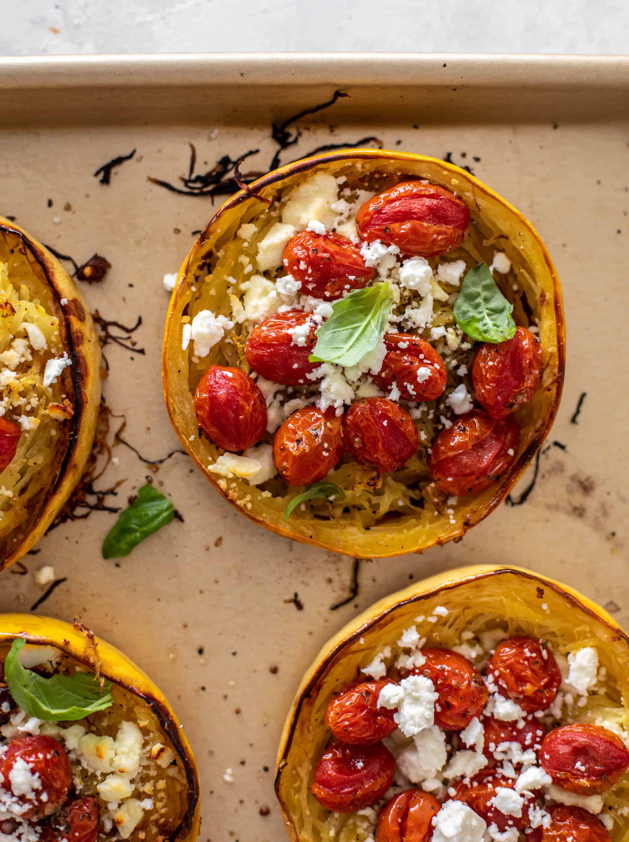 roasted tomato feta spaghetti squash