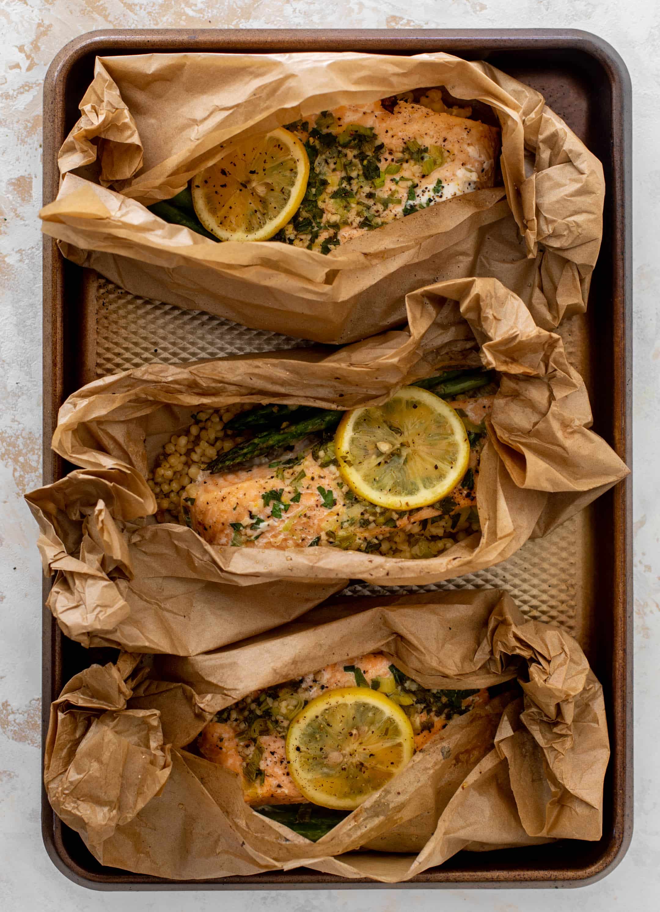 salmon parchment packets with couscous