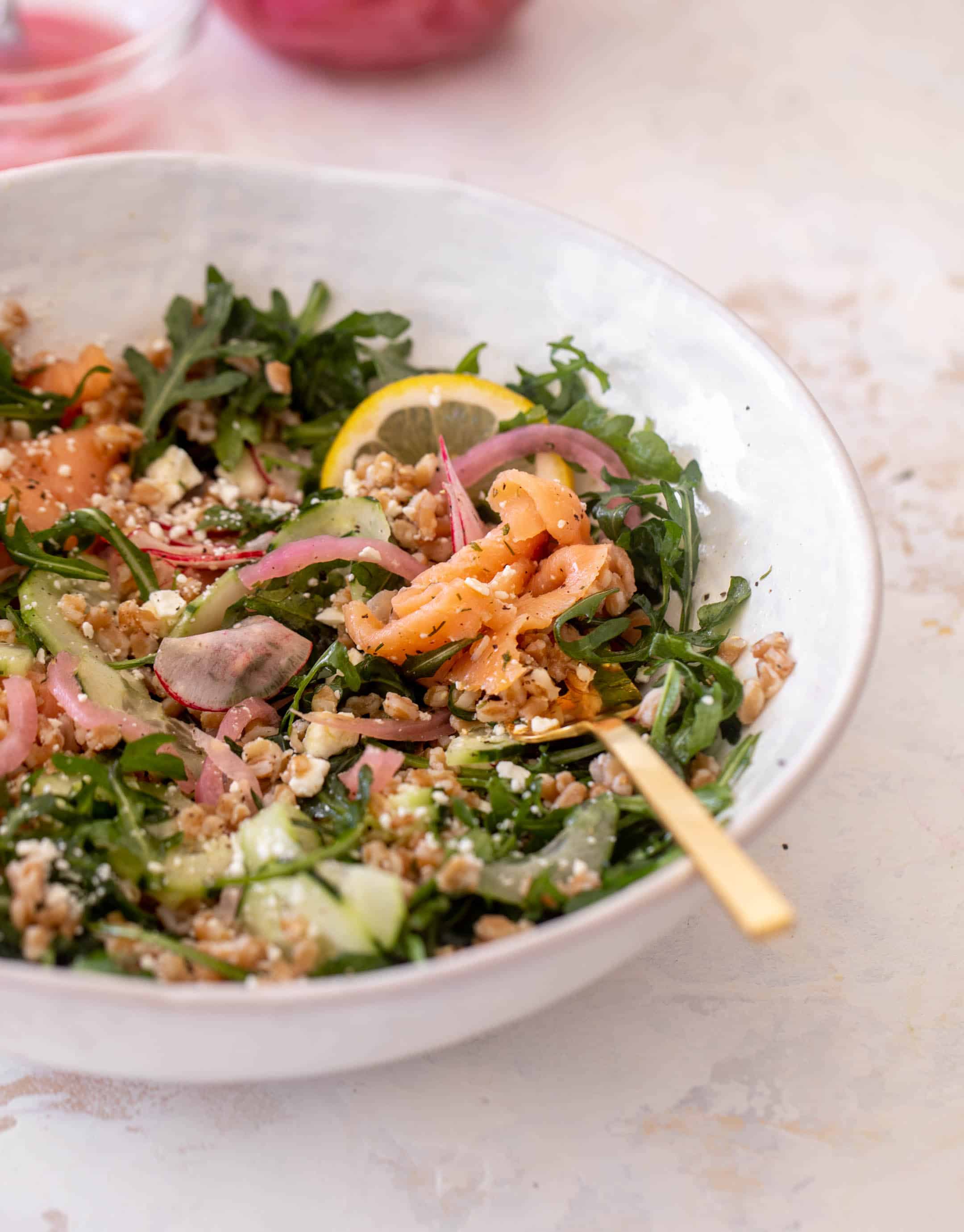 smoked salmon farro salad