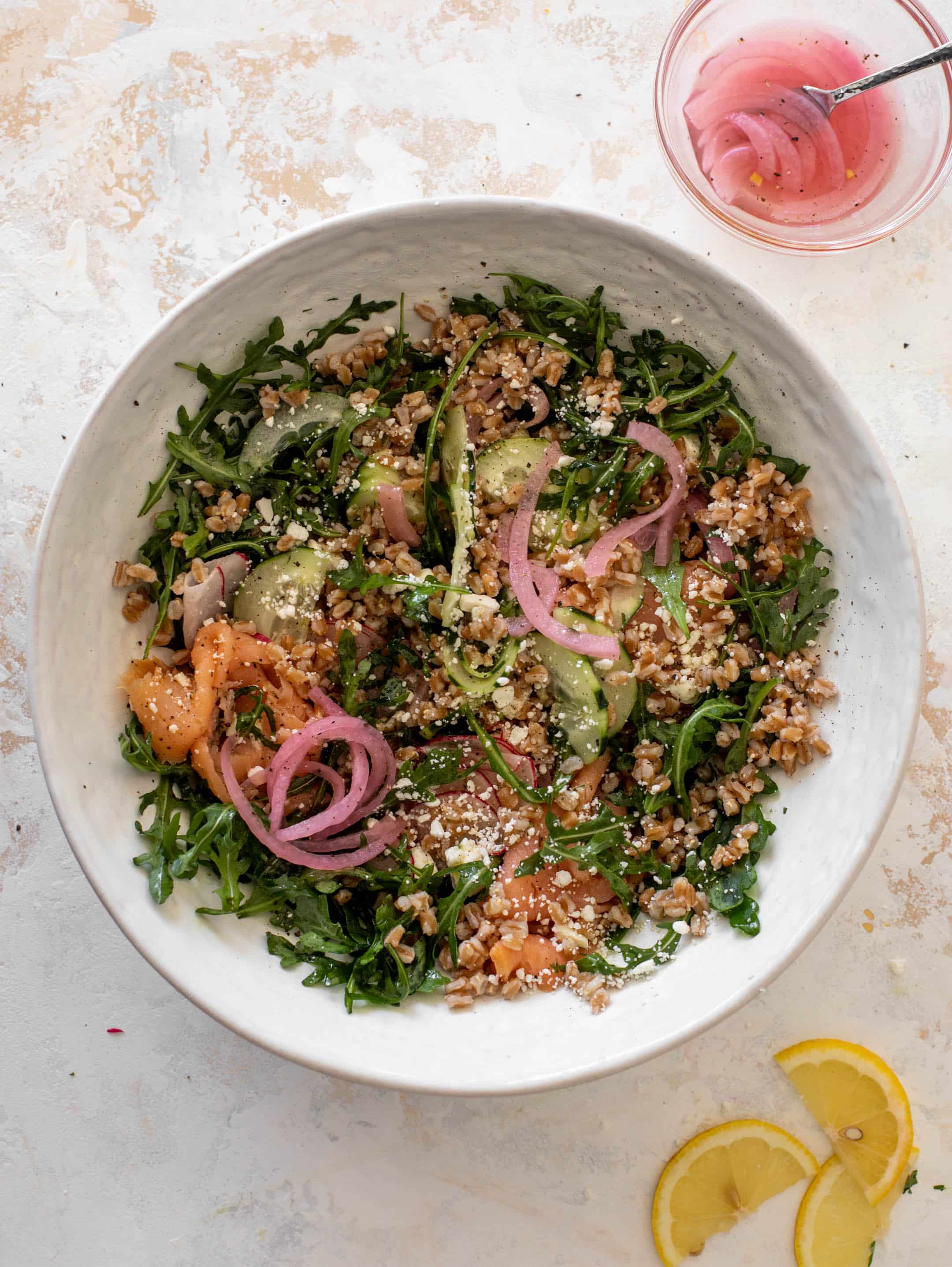 smoked salmon farro salad