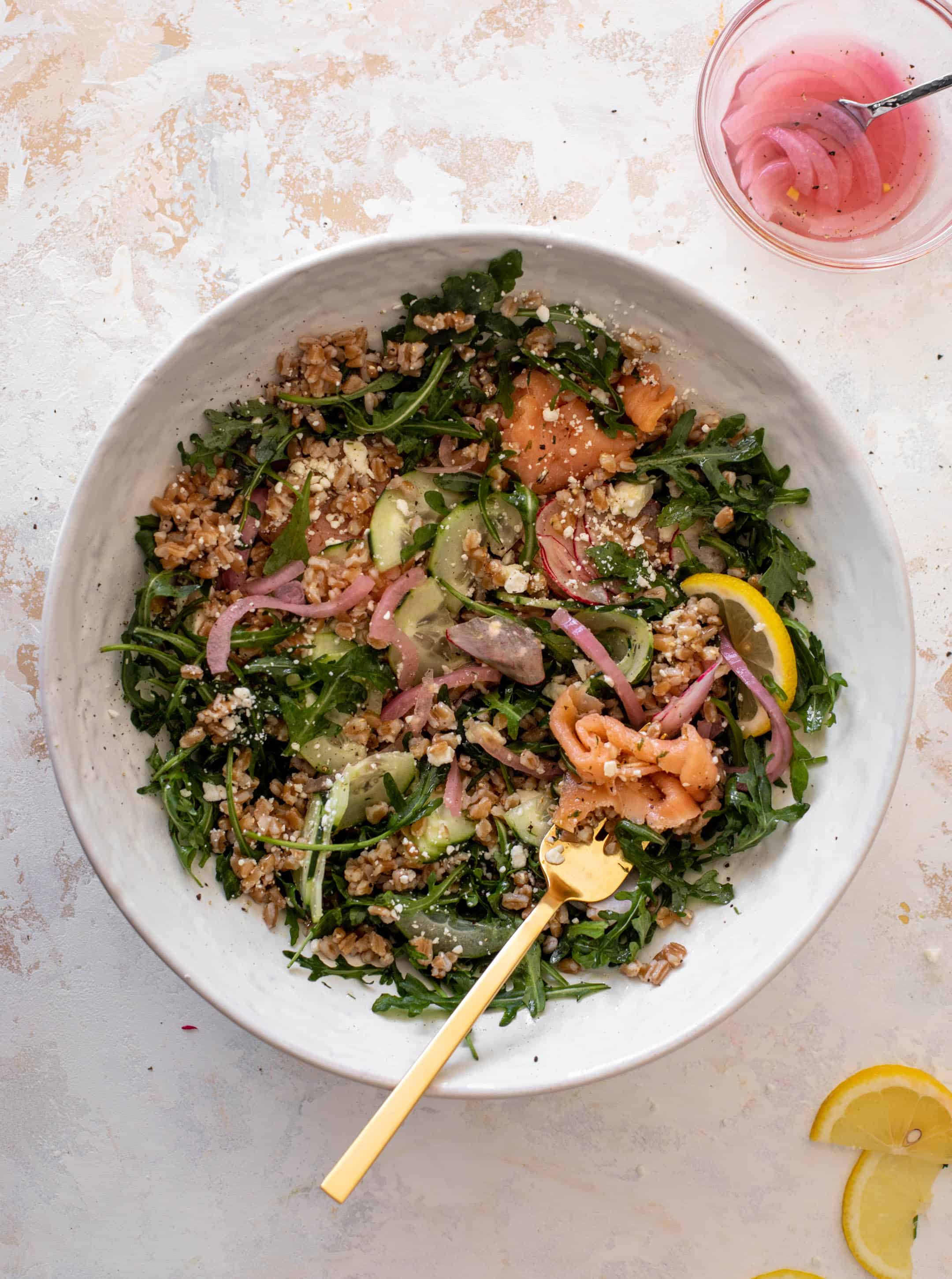 smoked salmon farro salad