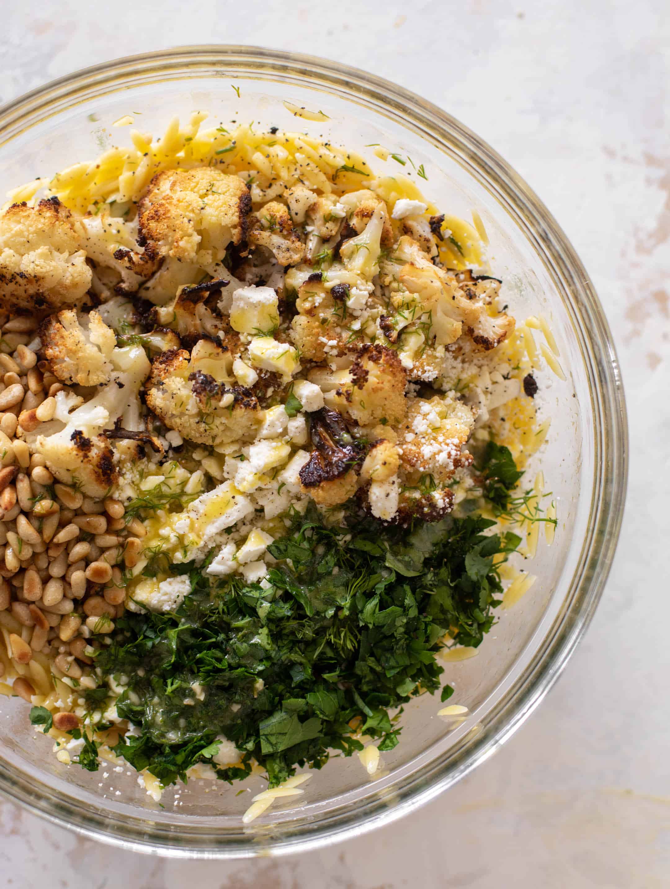 charred cauliflower orzo