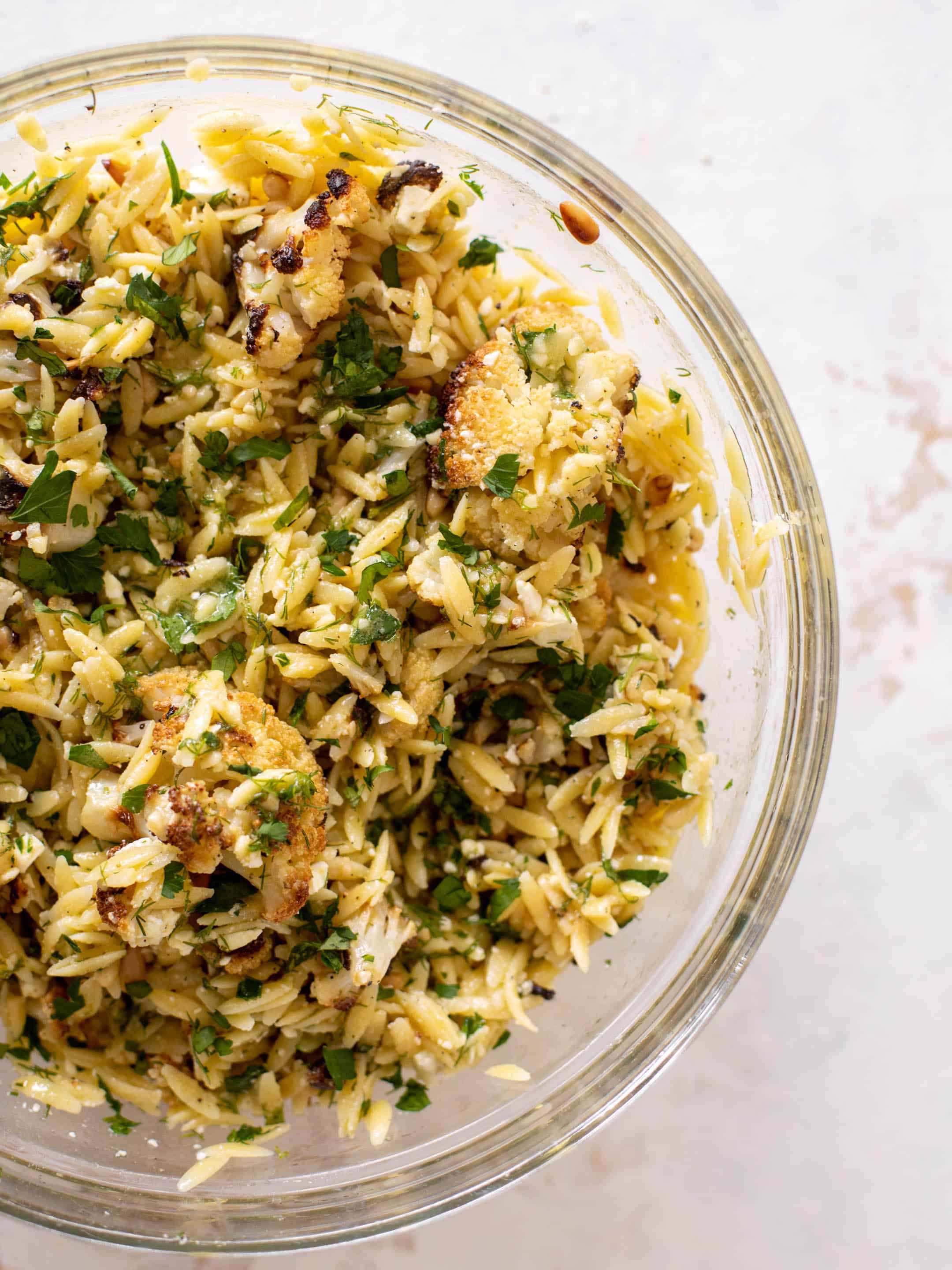 charred cauliflower orzo